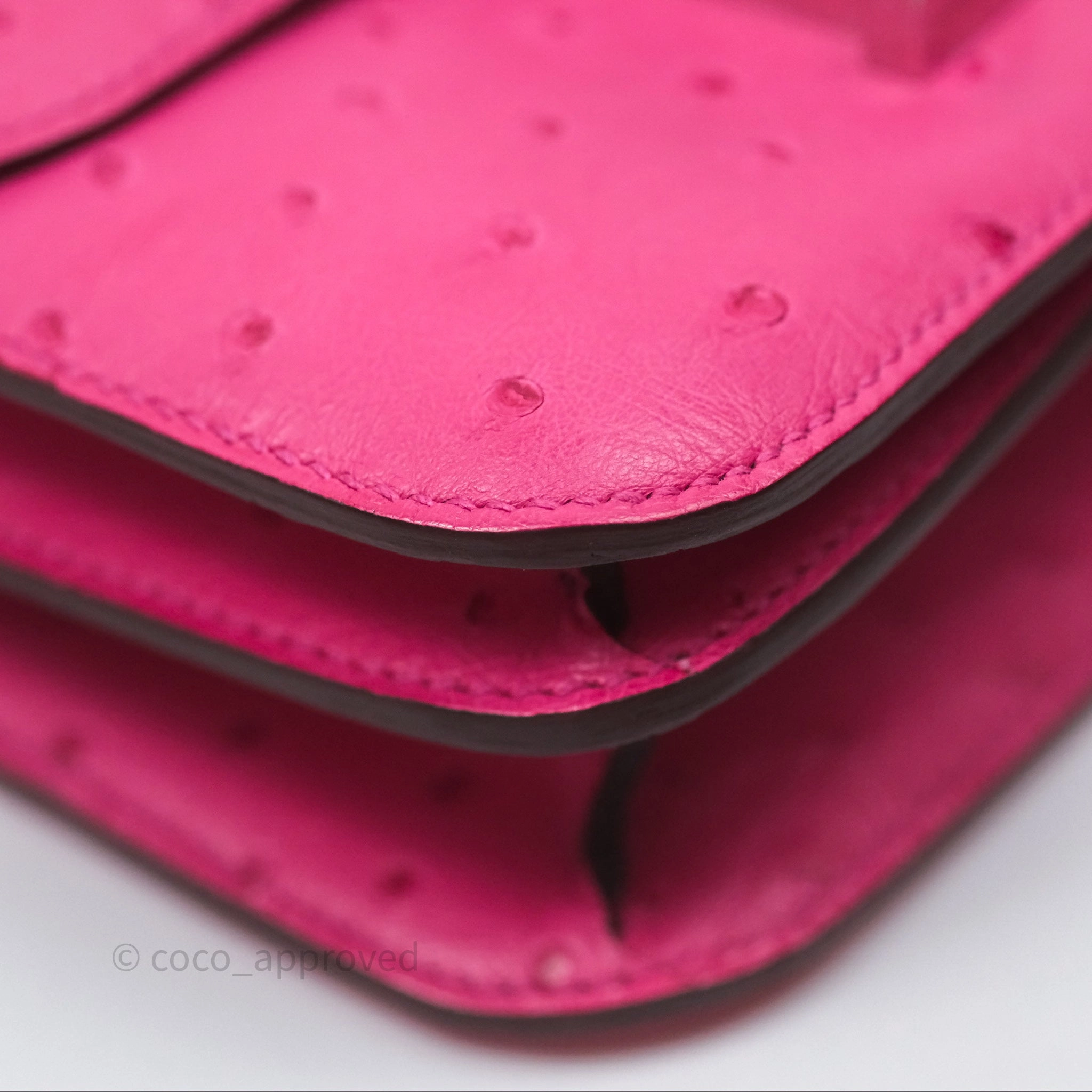 Herms Constance Mini 18cm Rose Tyrien E5 Ostrich Palladium Hardware