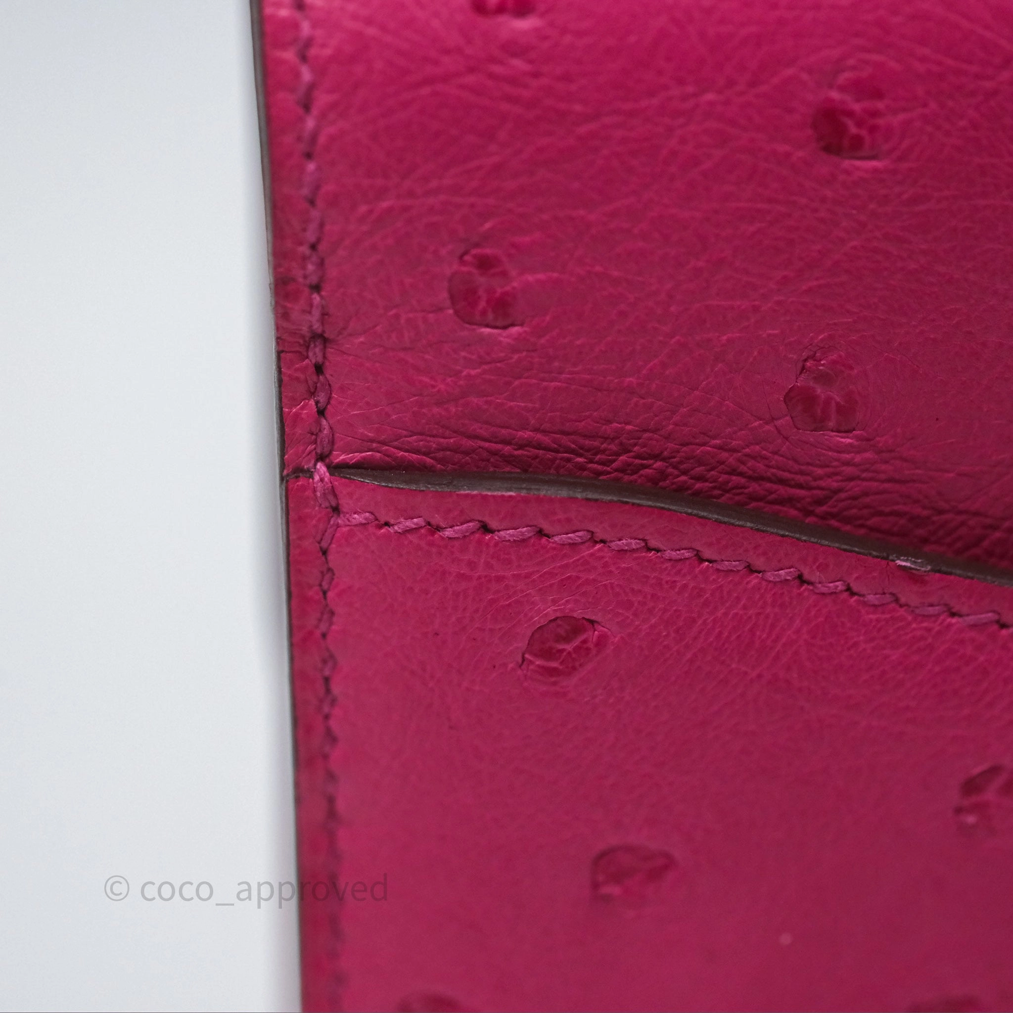 Herms Constance Mini 18cm Rose Tyrien E5 Ostrich Palladium Hardware