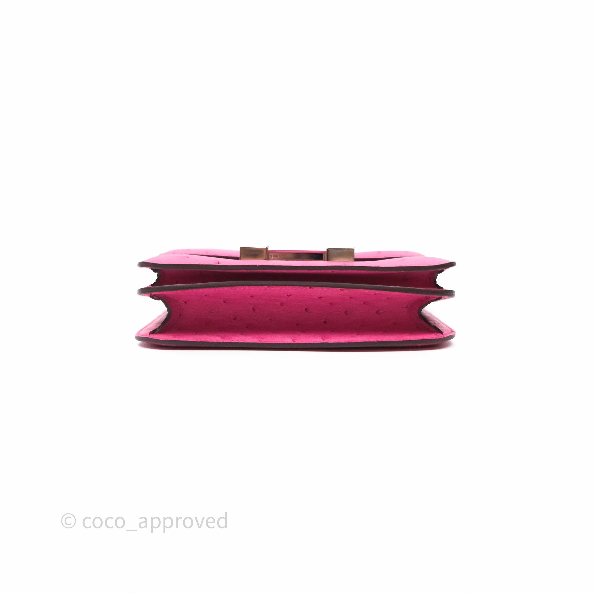 Herms Constance Mini 18cm Rose Tyrien E5 Ostrich Palladium Hardware