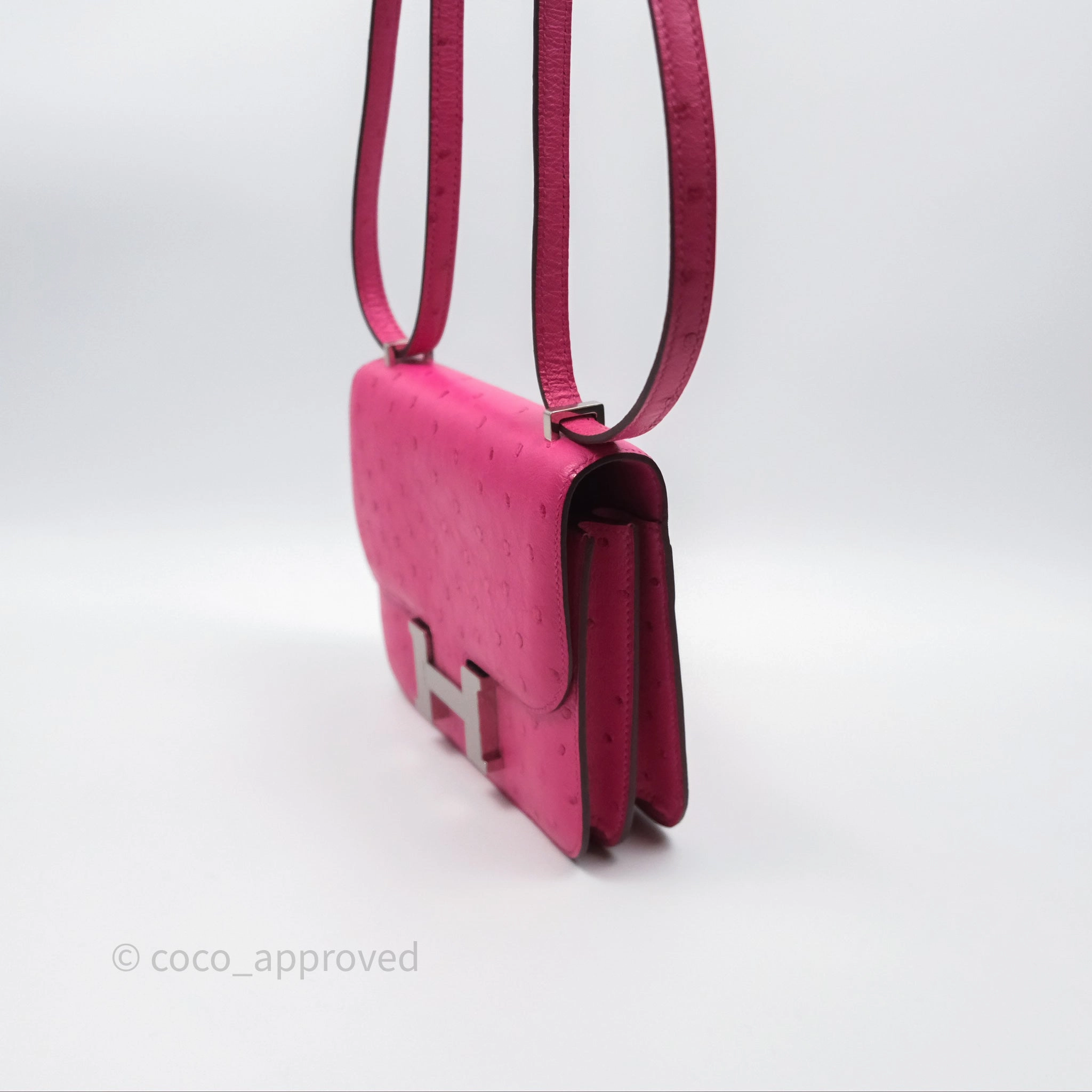 Herms Constance Mini 18cm Rose Tyrien E5 Ostrich Palladium Hardware