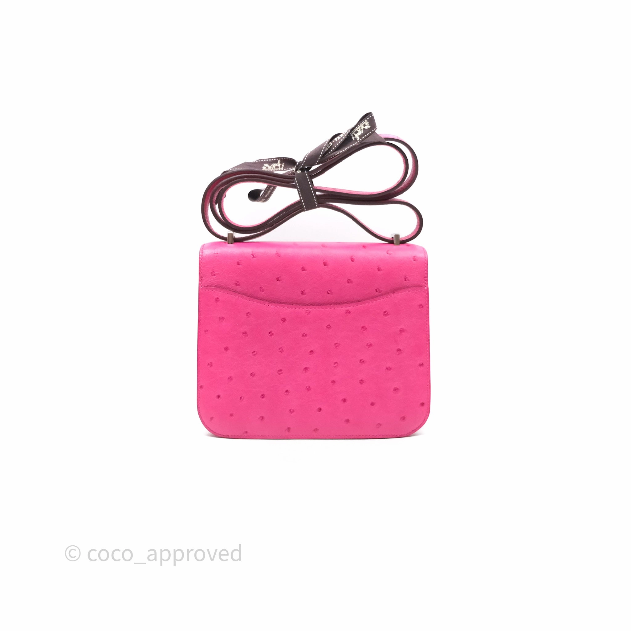 Herms Constance Mini 18cm Rose Tyrien E5 Ostrich Palladium Hardware