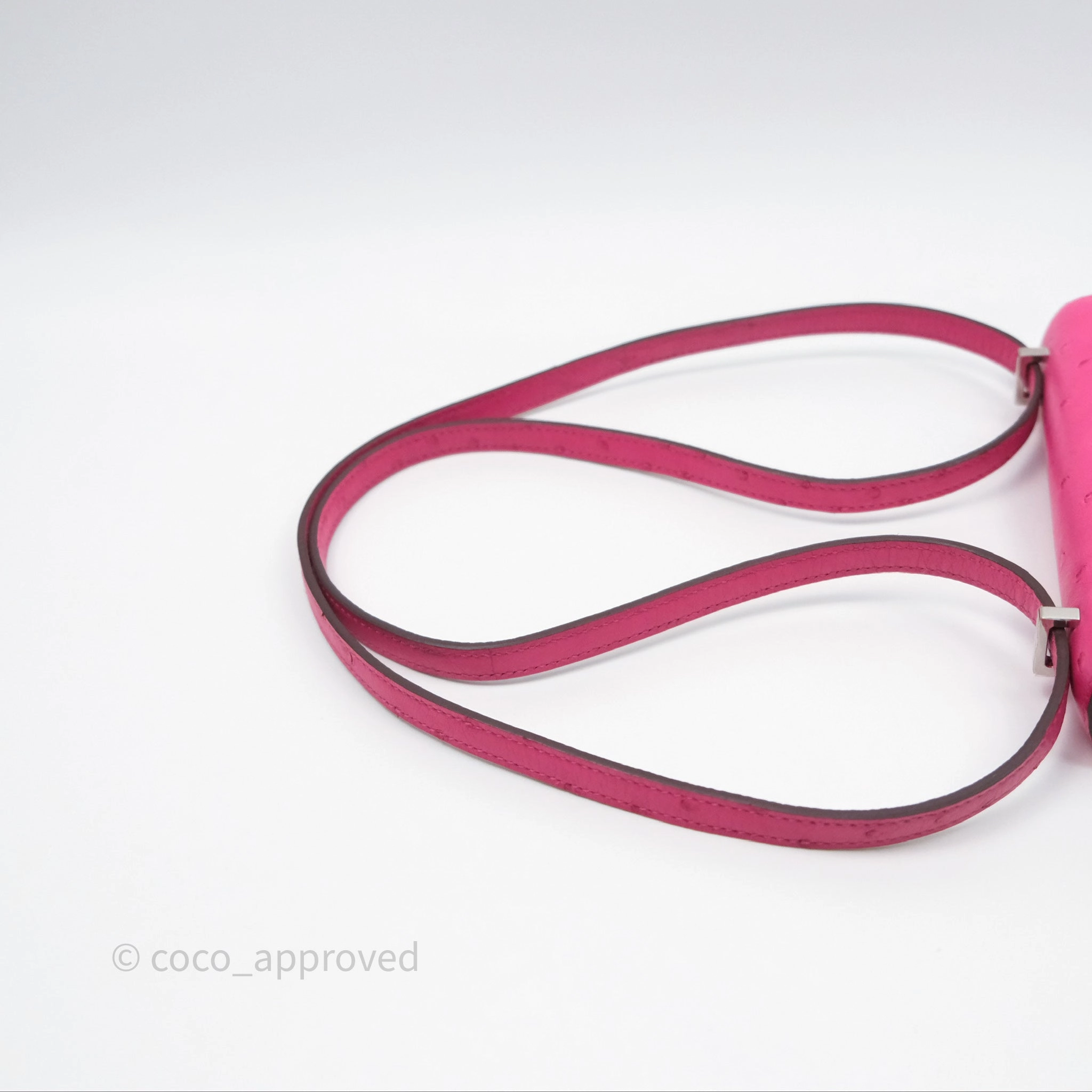 Herms Constance Mini 18cm Rose Tyrien E5 Ostrich Palladium Hardware