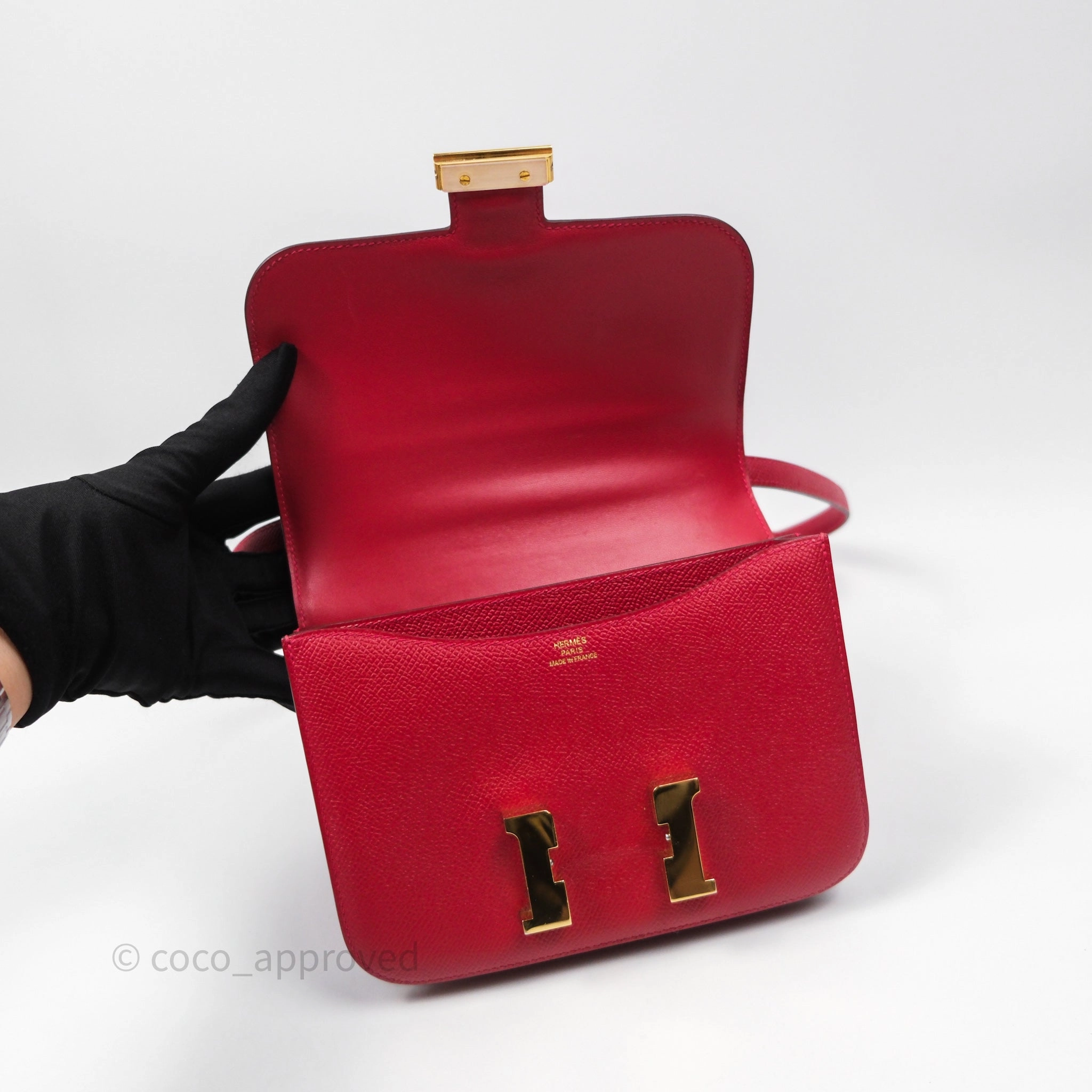 Herms Constance Mini 18cm Rouge Casque Epsom Gold Hardware
