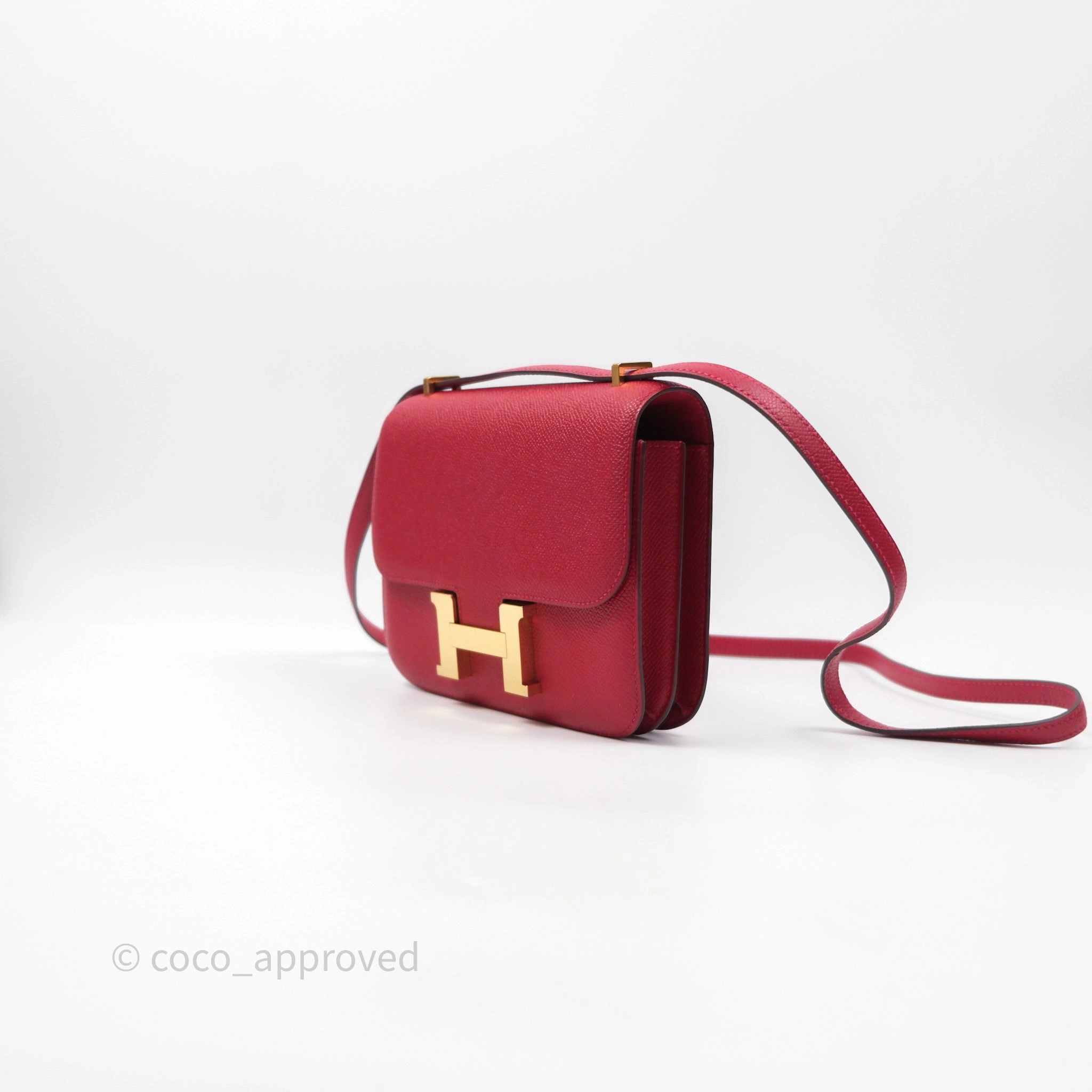 Herms Constance Mini 18cm Rouge Casque Epsom Gold Hardware