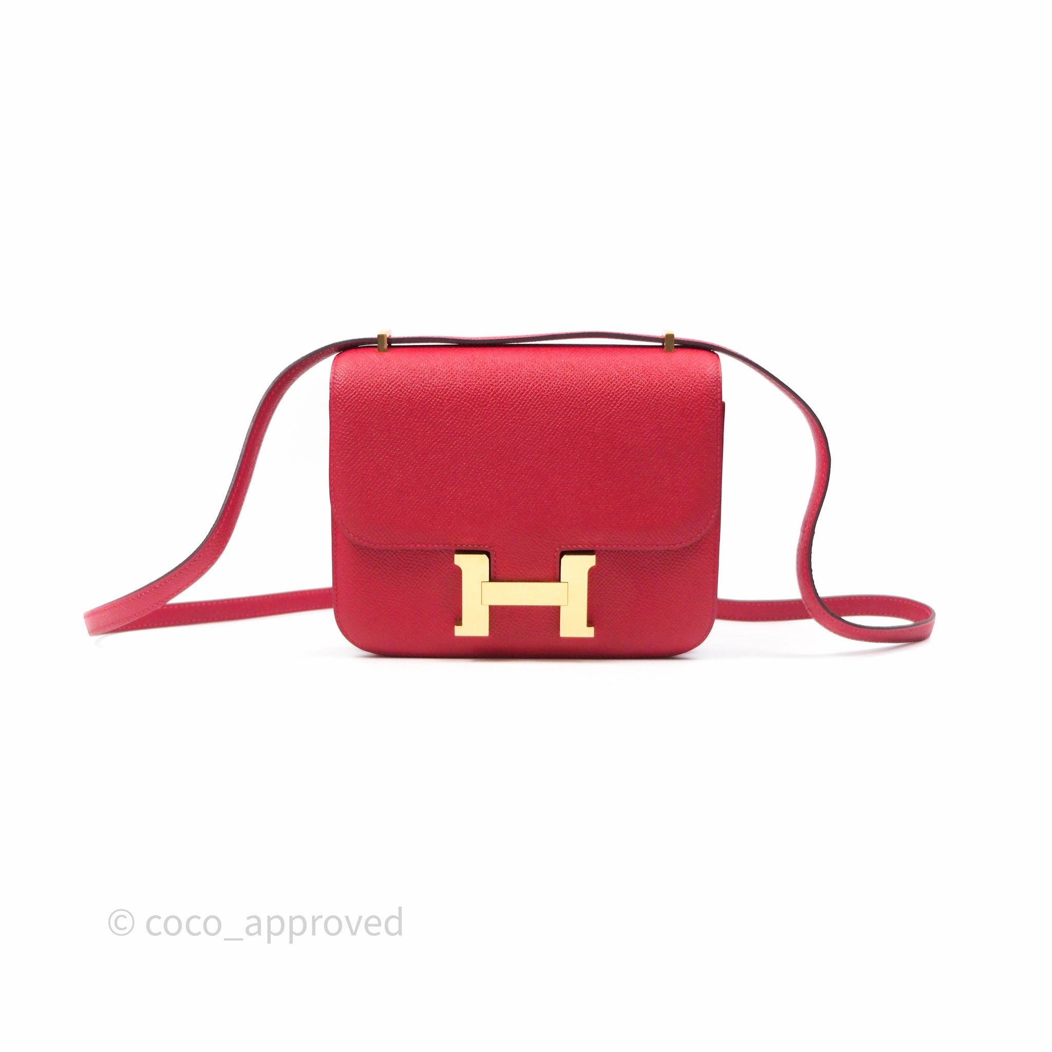 Herms Constance Mini 18cm Rouge Casque Epsom Gold Hardware