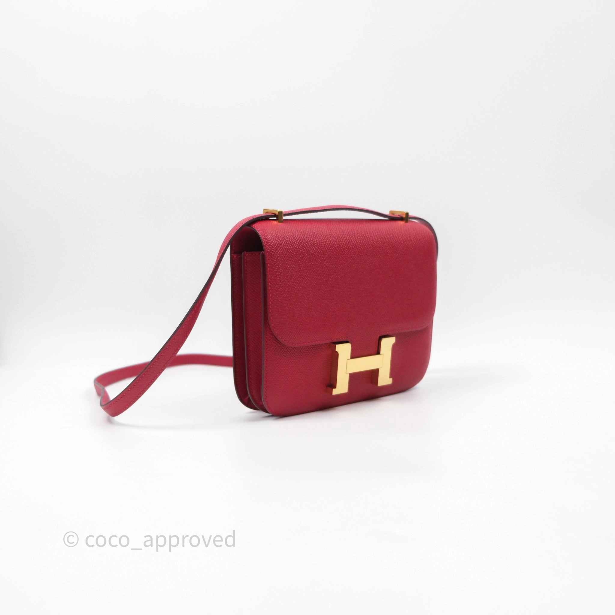 Herms Constance Mini 18cm Rouge Casque Epsom Gold Hardware
