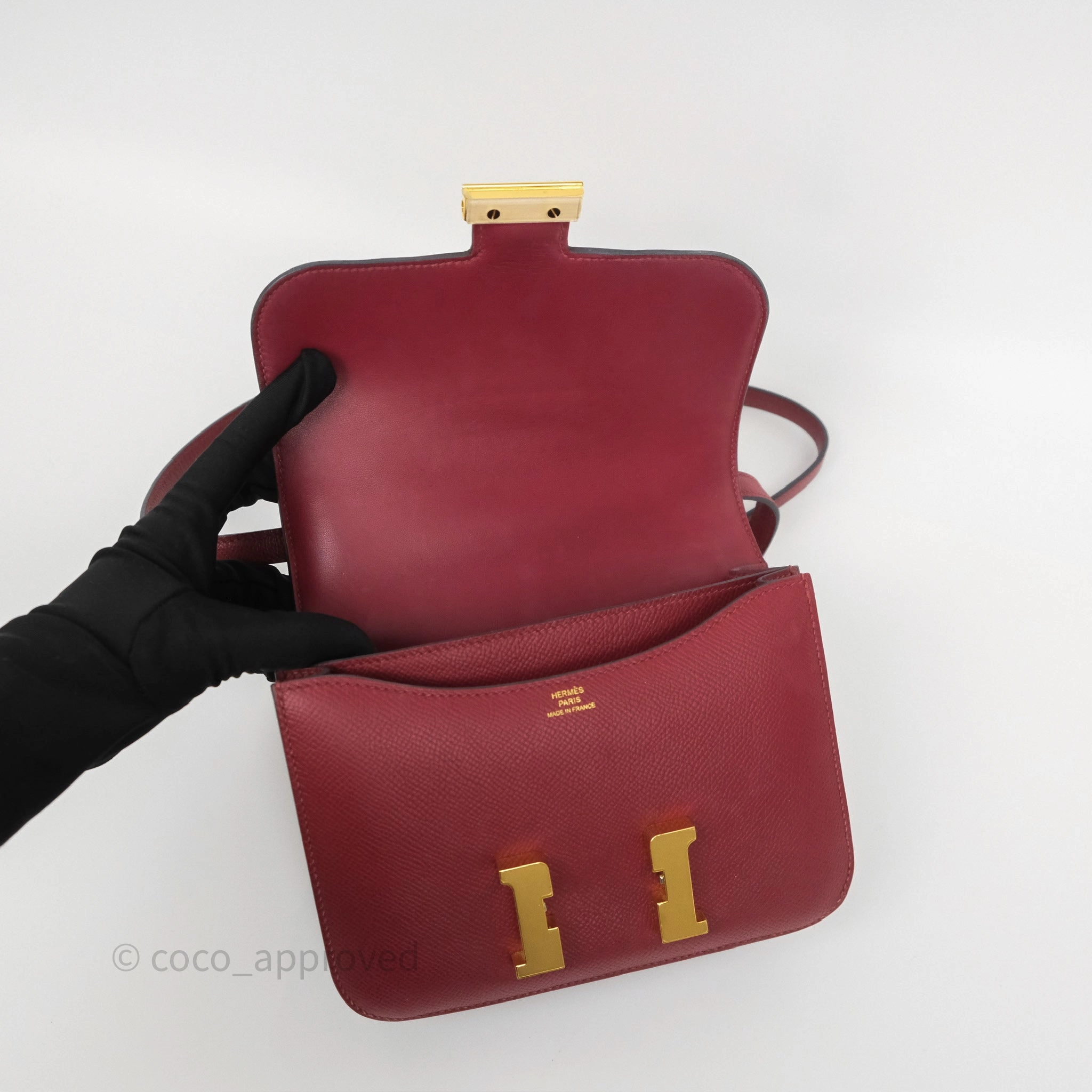 Herms Constance Mini 18cm Rouge Grenat K1 Epsom Gold Hardware