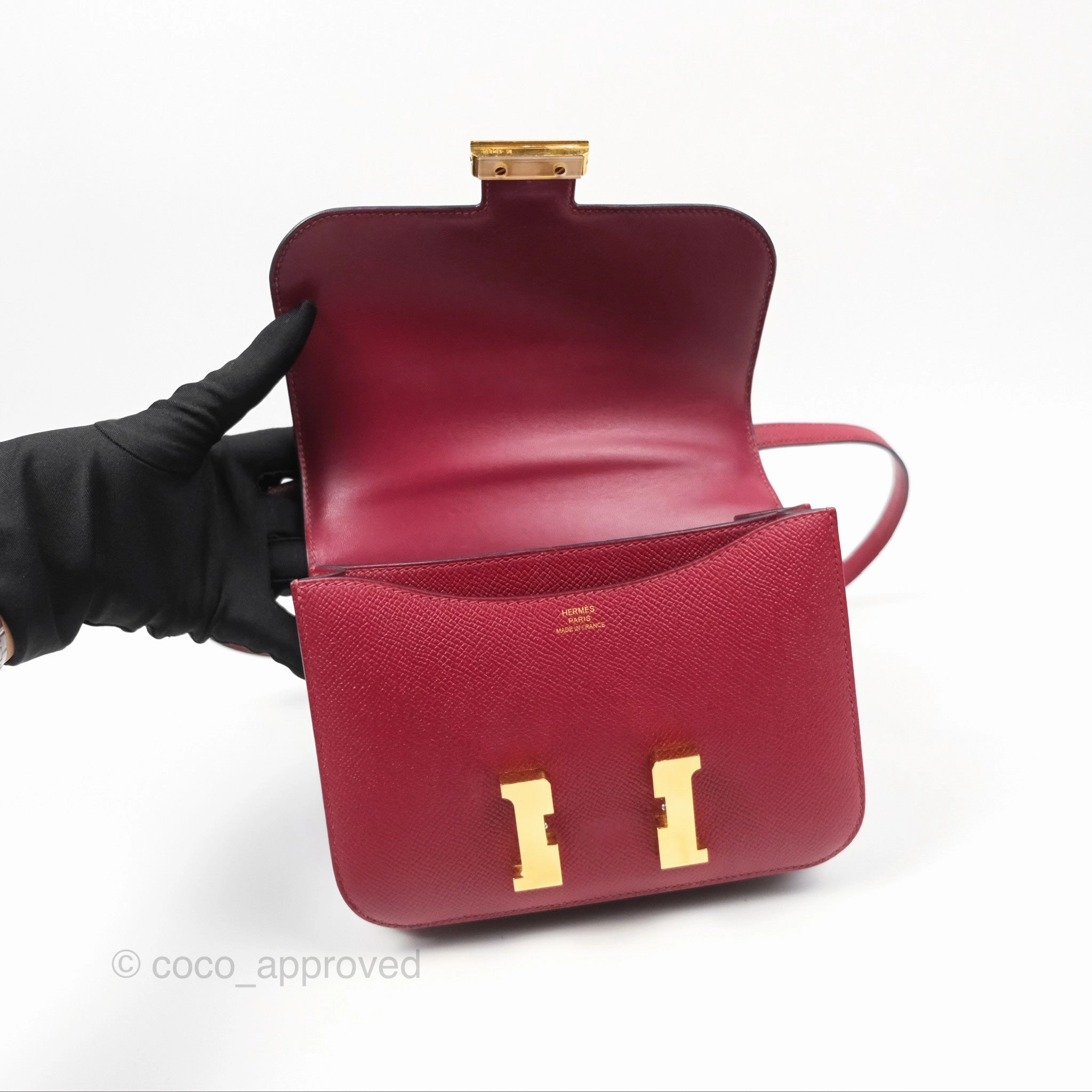 Herms Constance Mini 18cm Rouge Grenat K1 Epsom Gold Hardware