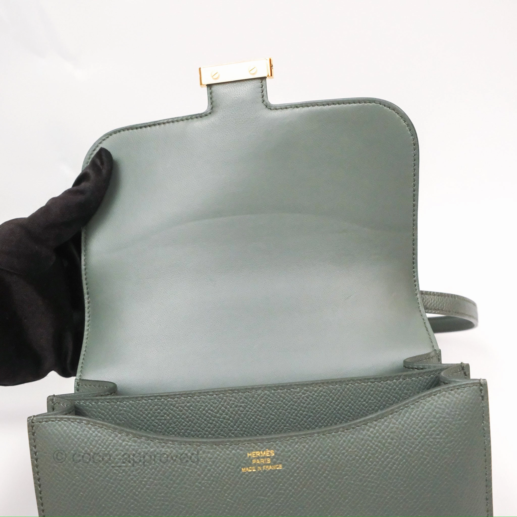Herms Constance Mini 18cm Vert Amande Epsom Gold Hardware