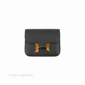 Herms Constance Slim Wallet Black Epsom Rose Gold Hardware