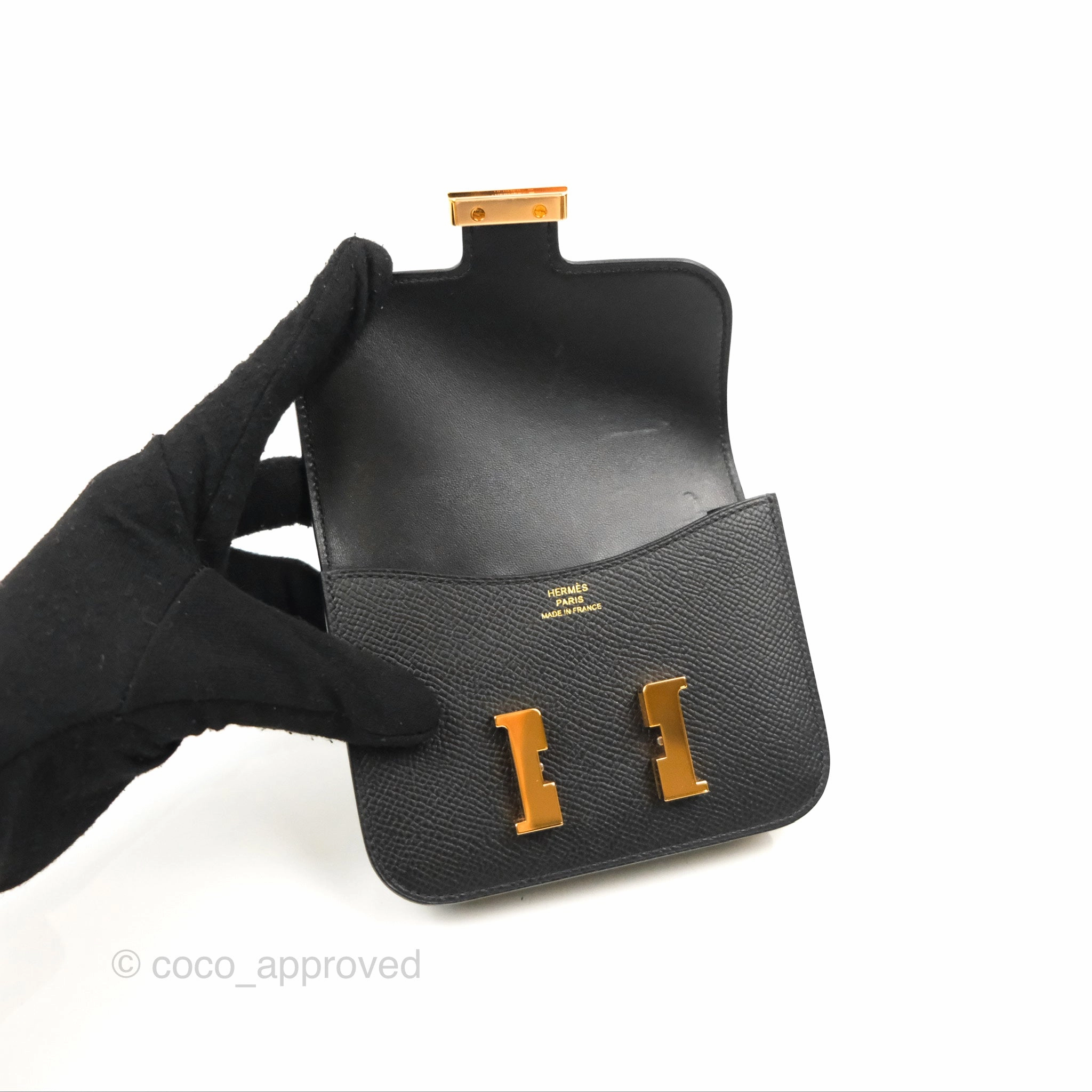 Herms Constance Slim Wallet Black Epsom Rose Gold Hardware