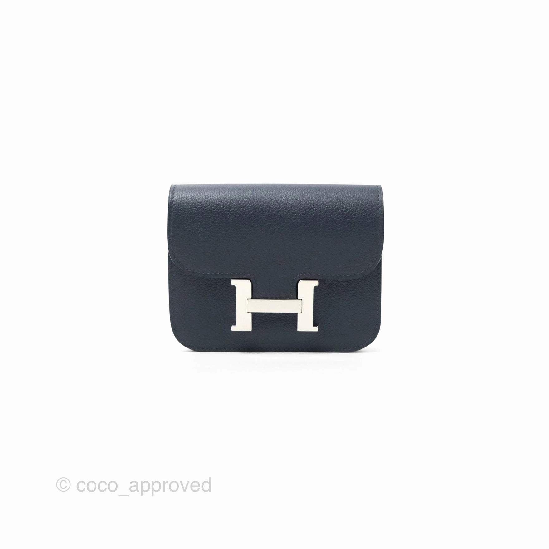 Herms Constance Slim Wallet Bleu Nuit 2Z Evercolor Palladium Hardware