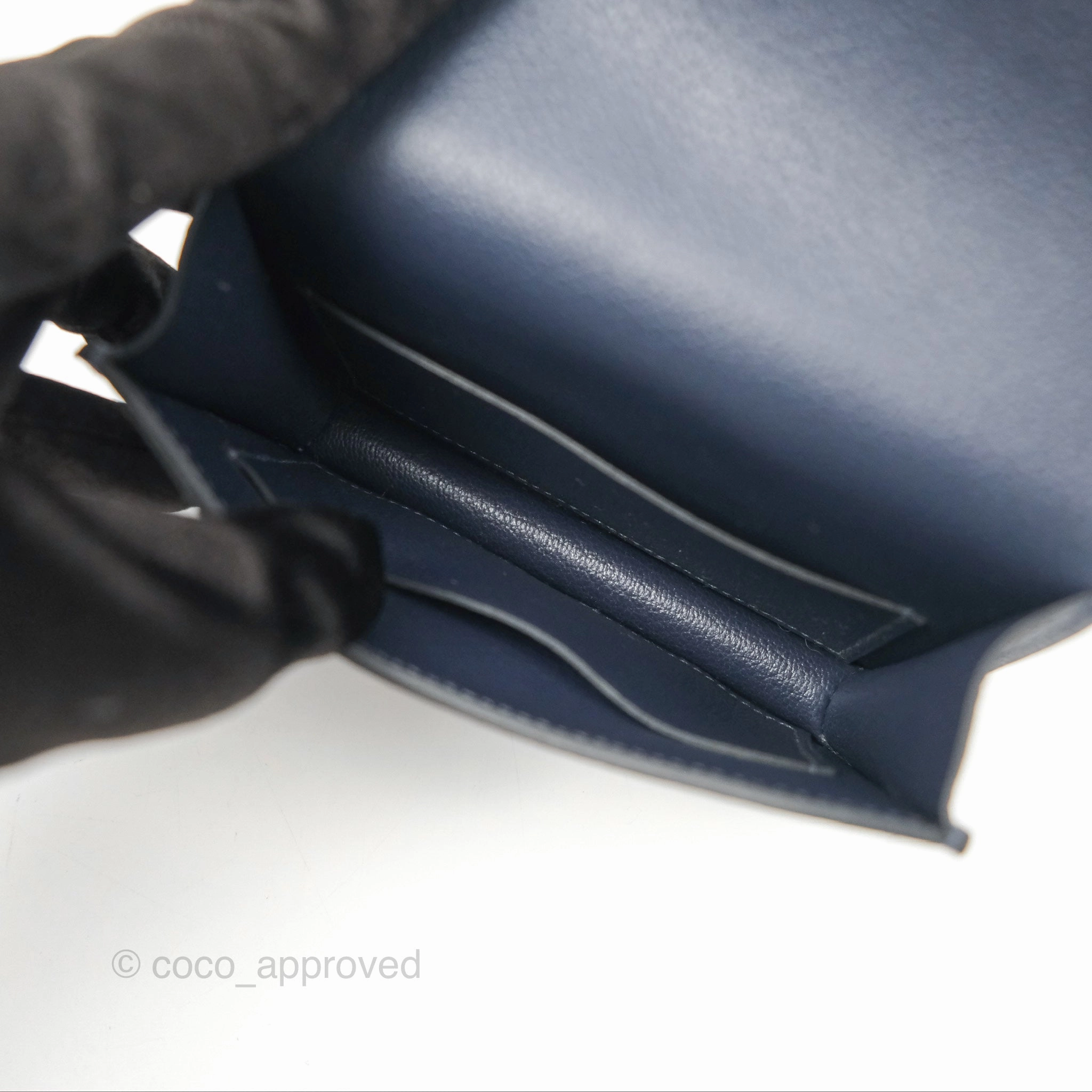 Herms Constance Slim Wallet Bleu Nuit 2Z Evercolor Palladium Hardware