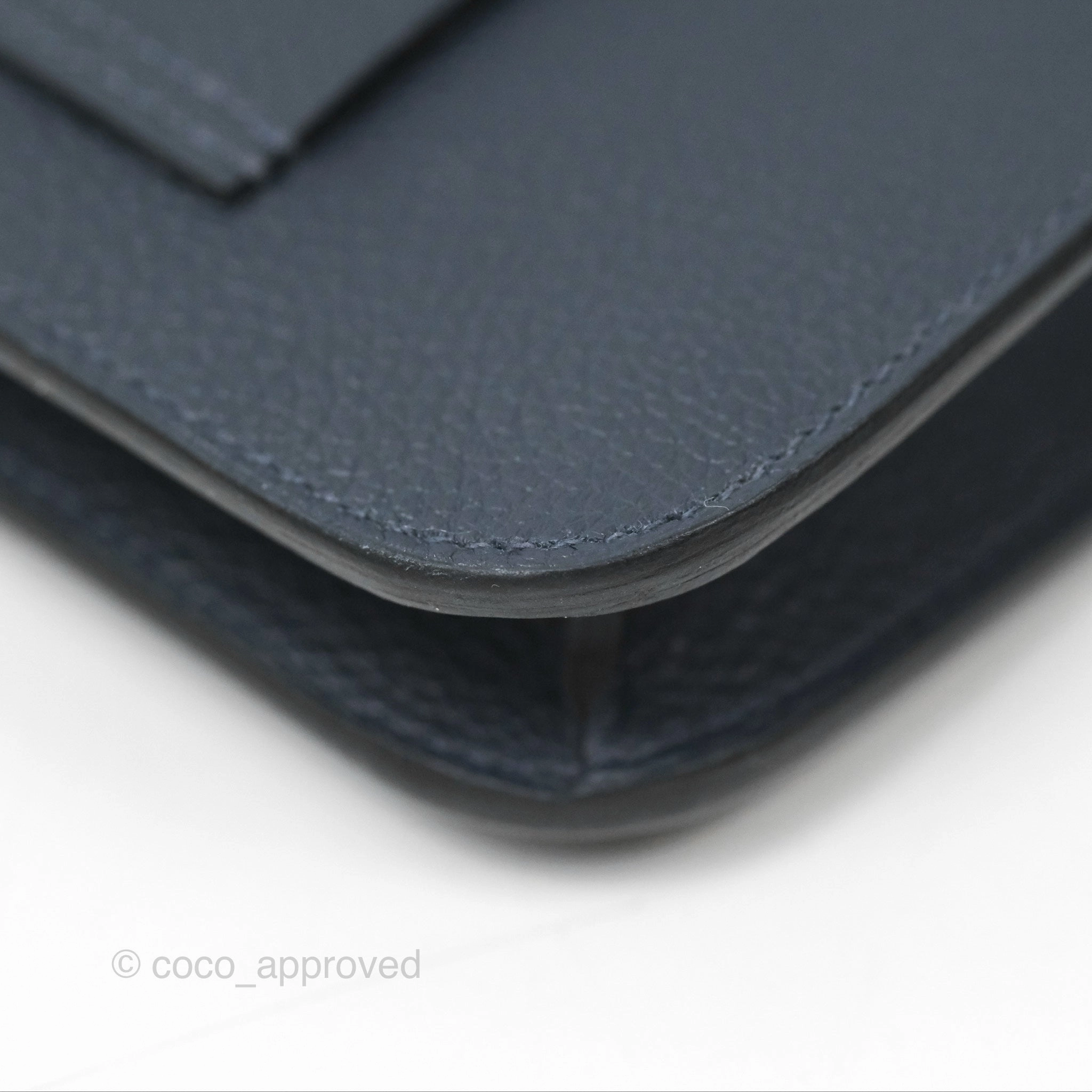 Herms Constance Slim Wallet Bleu Nuit 2Z Evercolor Palladium Hardware
