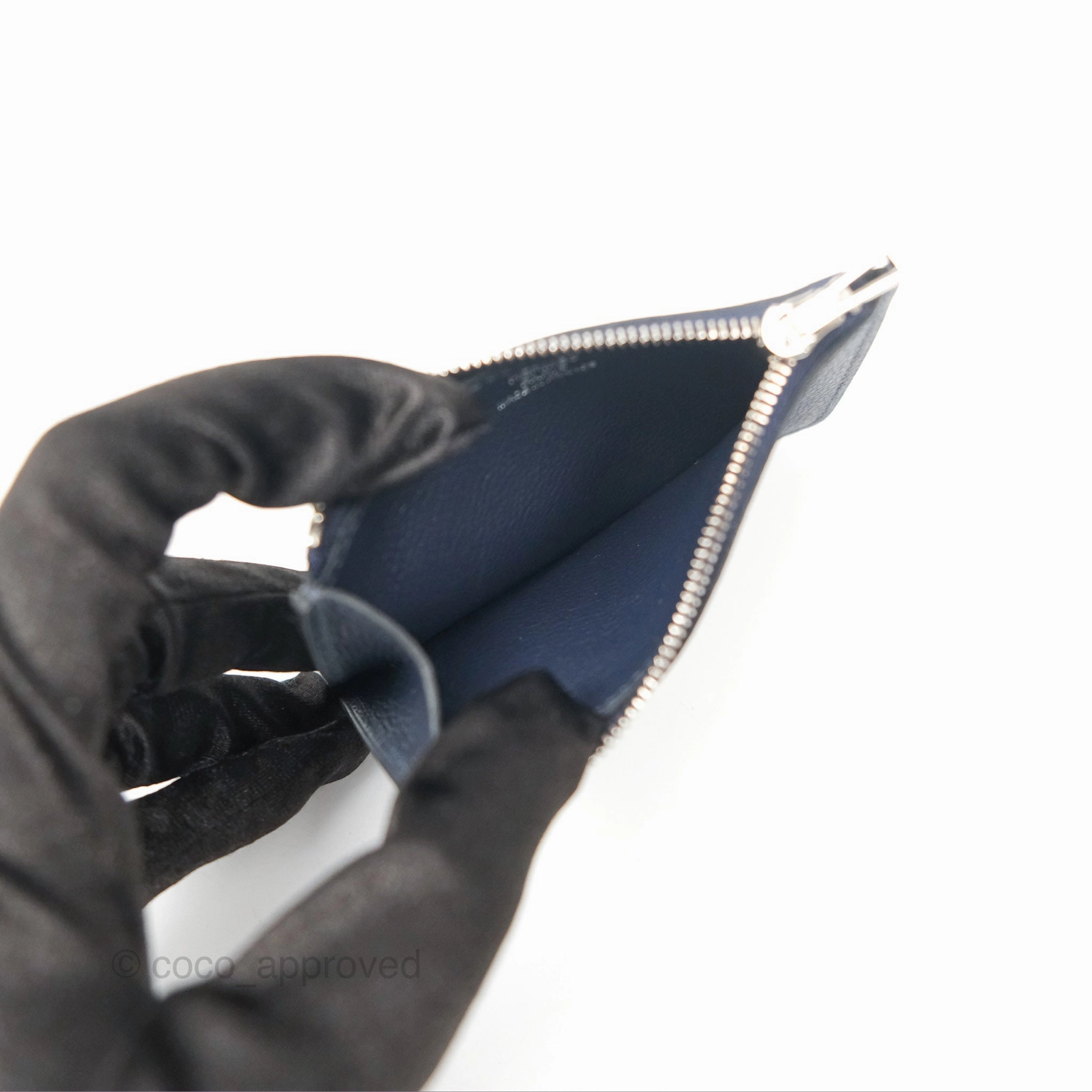 Herms Constance Slim Wallet Bleu Nuit 2Z Evercolor Palladium Hardware