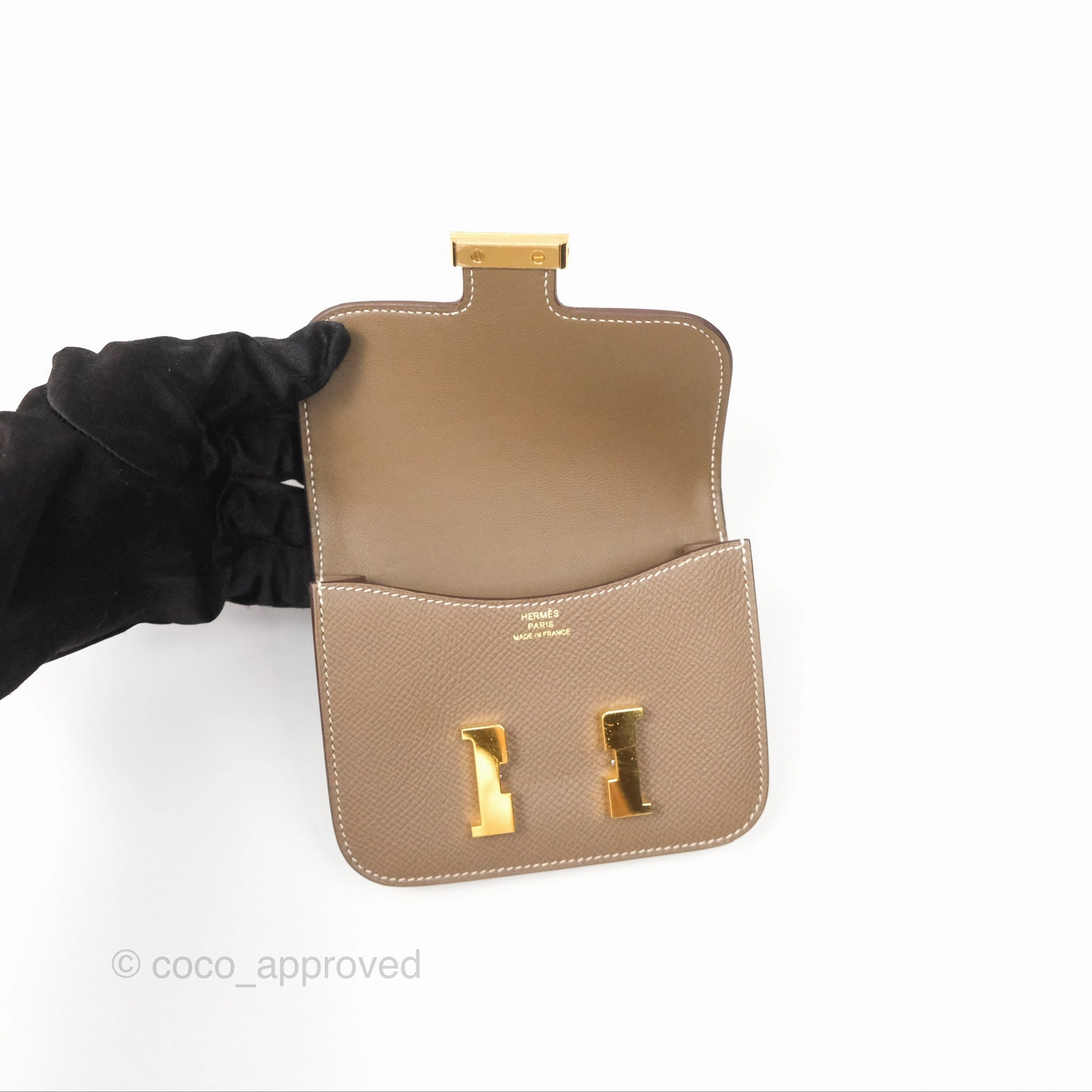 Herms Constance Slim Wallet Etoupe Epsom Gold Hardware
