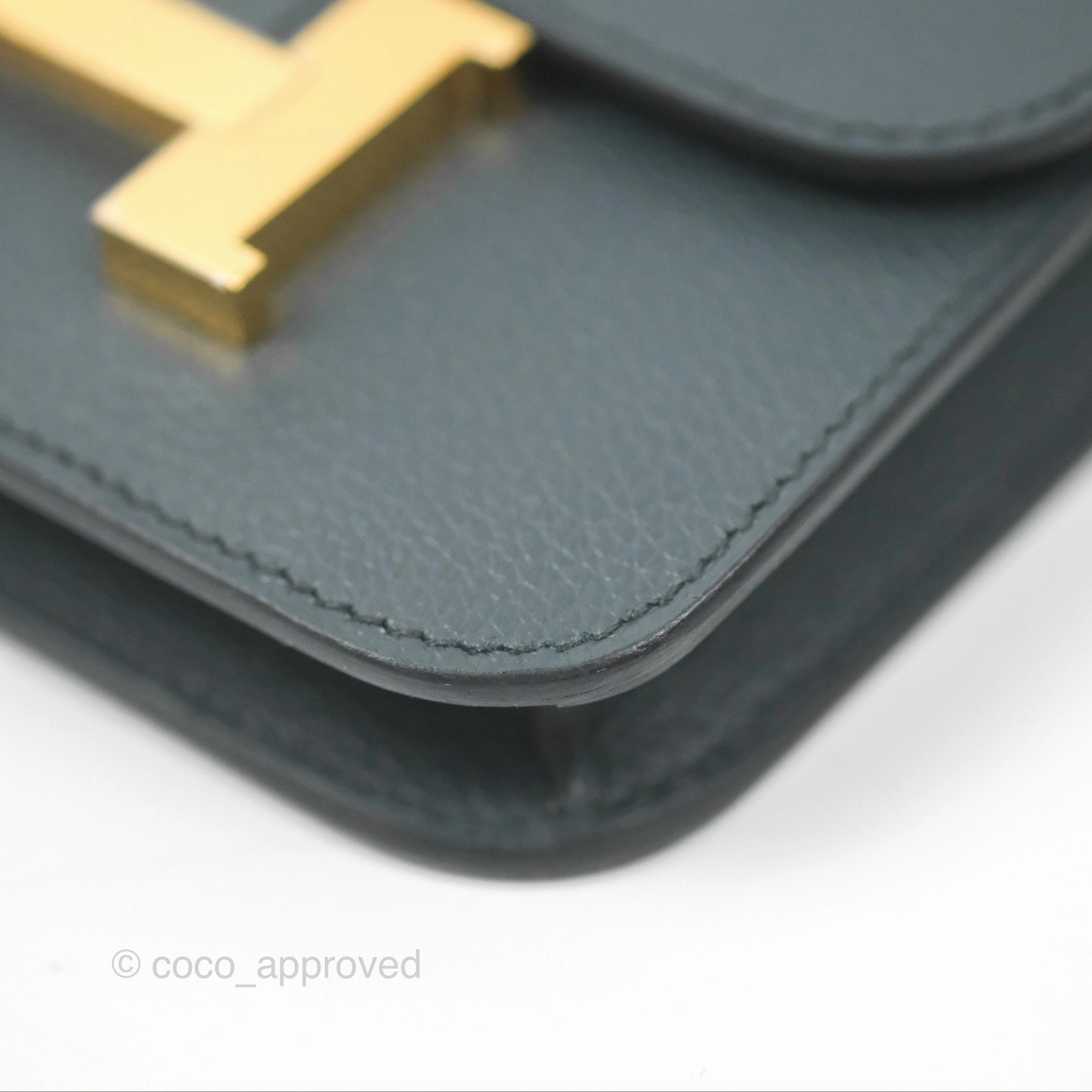 Herms Constance Slim Wallet Vert Rousseau / Mauve Pale Evercolor Gold Hardware
