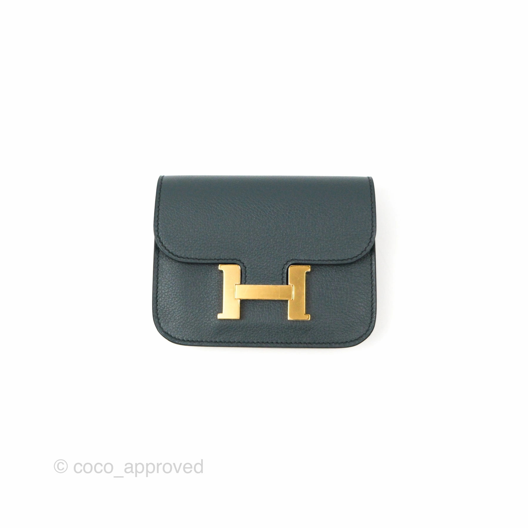 Herms Constance Slim Wallet Vert Rousseau / Mauve Pale Evercolor Gold Hardware