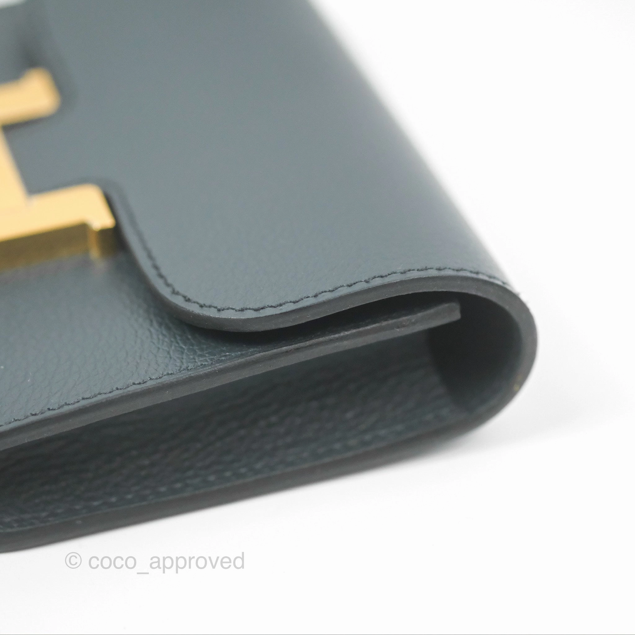 Herms Constance Slim Wallet Vert Rousseau / Mauve Pale Evercolor Gold Hardware