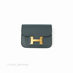 Herms Constance Slim Wallet Vert Rousseau / Mauve Pale Evercolor Gold Hardware