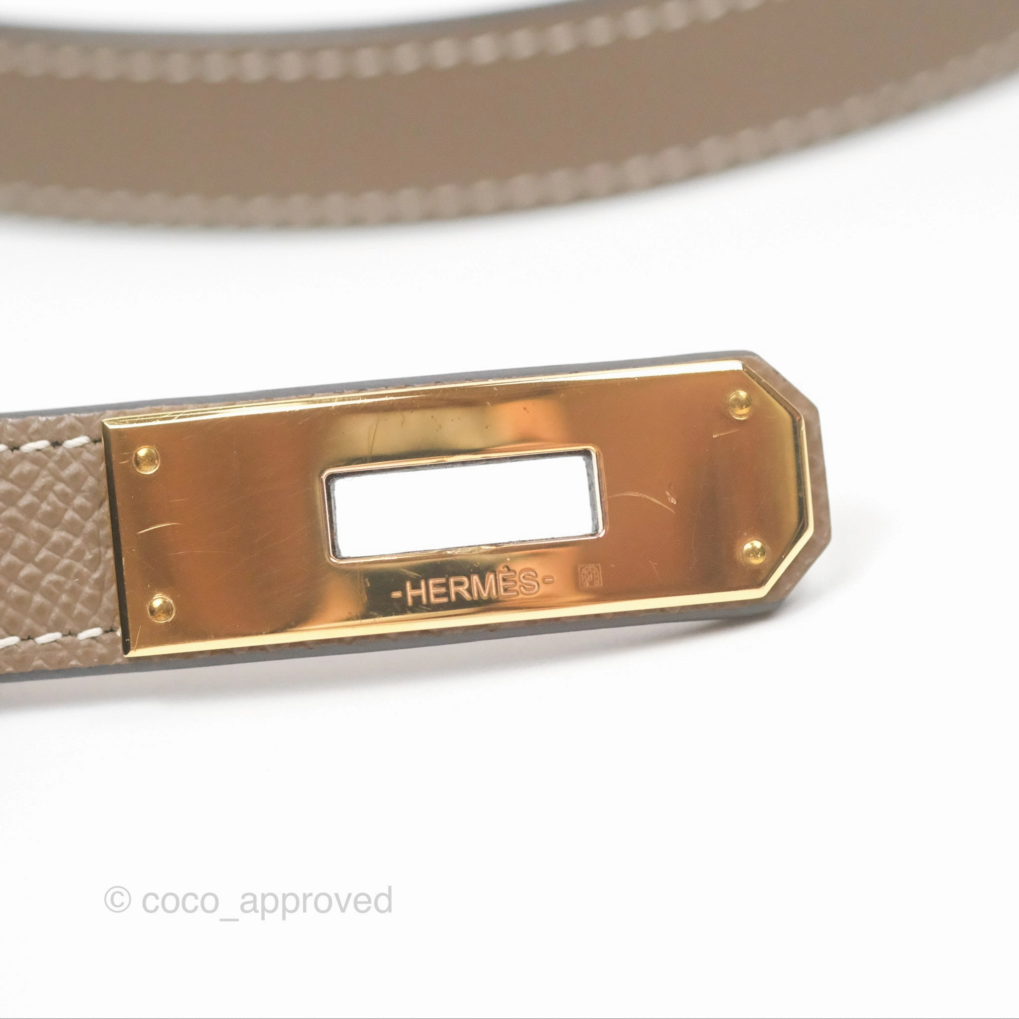 Herms Epsom Kelly Buckle Belt Etoupe 18 Rose Gold Hardware