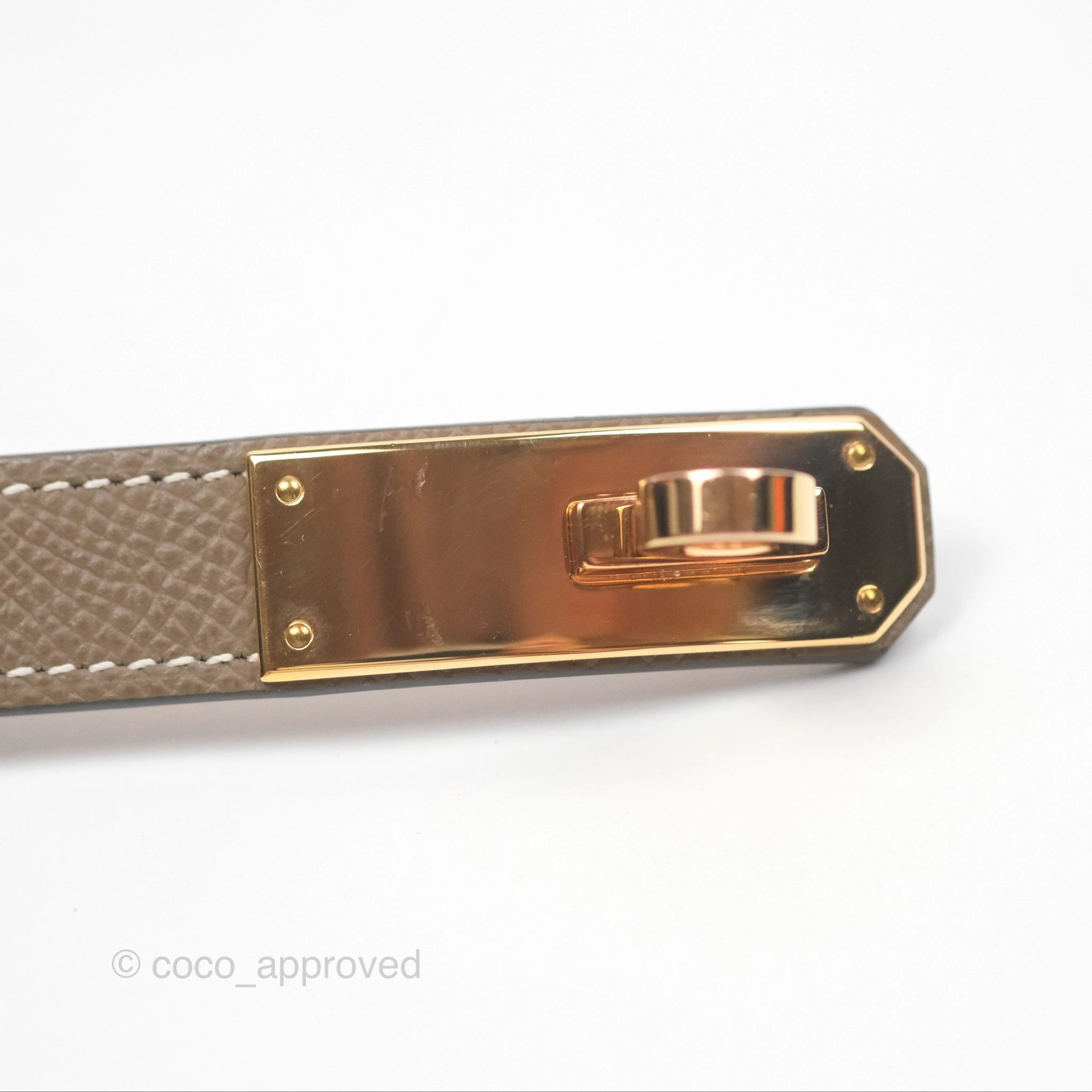 Herms Epsom Kelly Buckle Belt Etoupe 18 Rose Gold Hardware