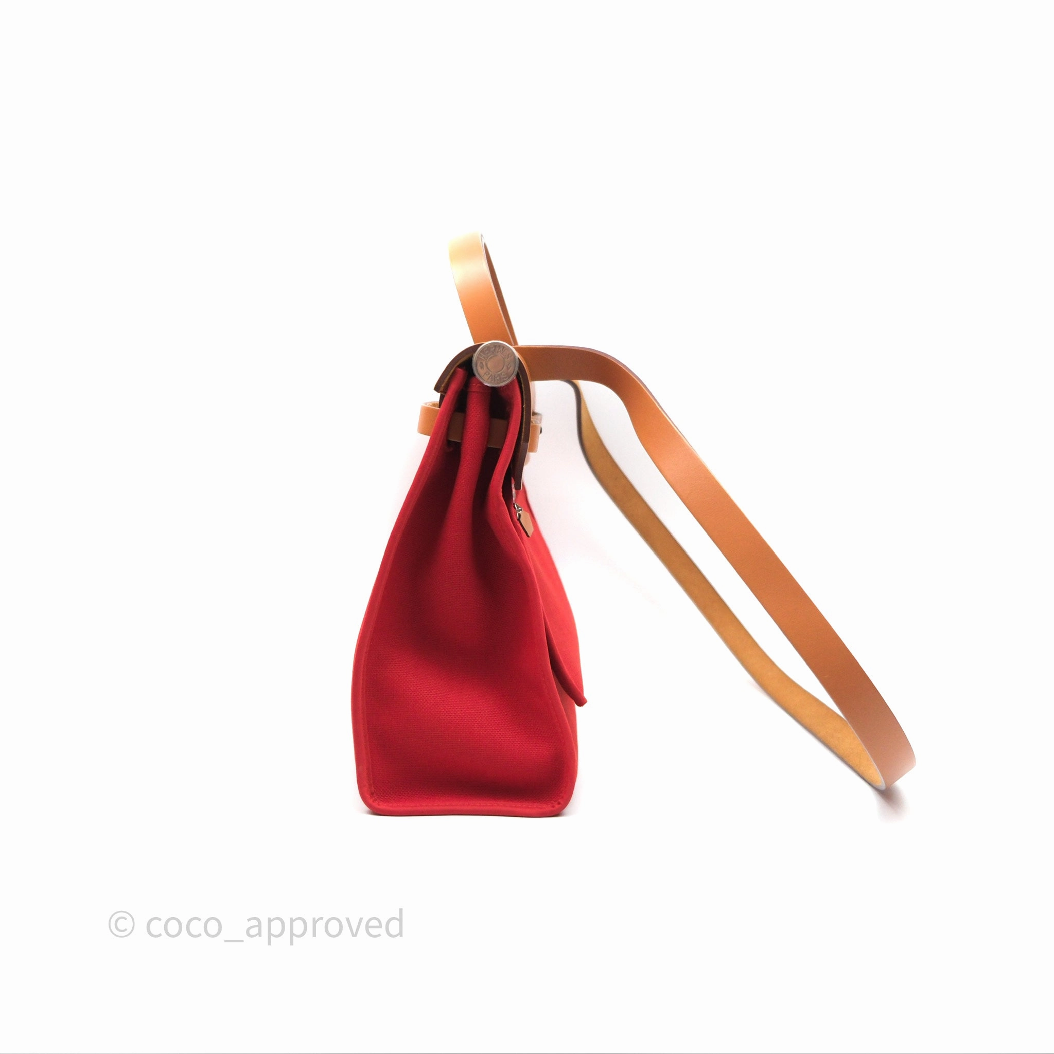 Herms Herbag Zip 31 Red/Natural Canvas Palladium Hardware
