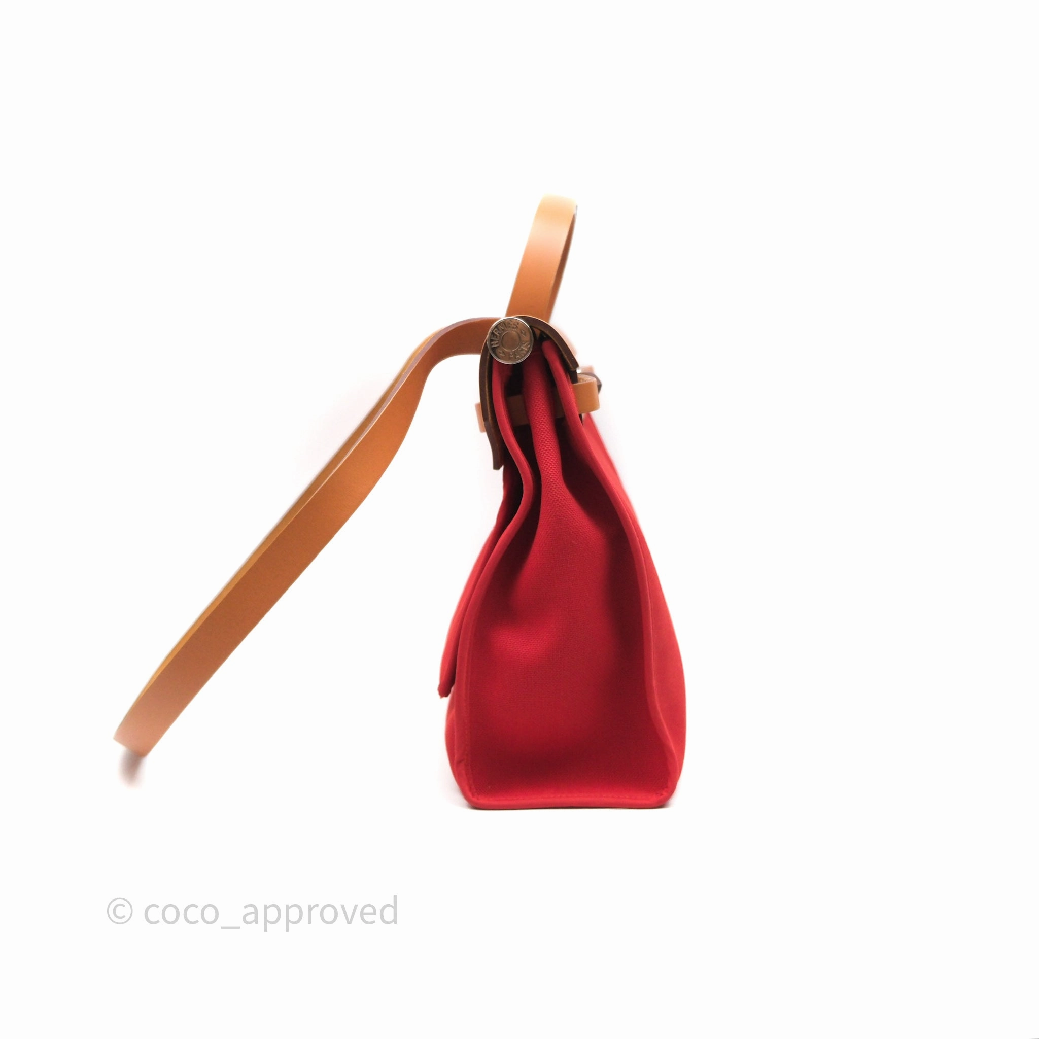 Herms Herbag Zip 31 Red/Natural Canvas Palladium Hardware