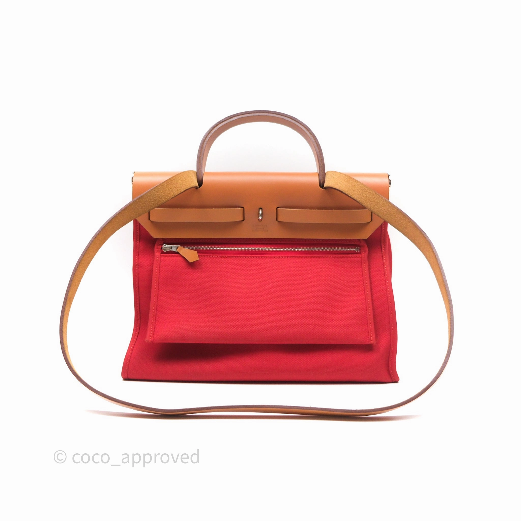 Herms Herbag Zip 31 Red/Natural Canvas Palladium Hardware
