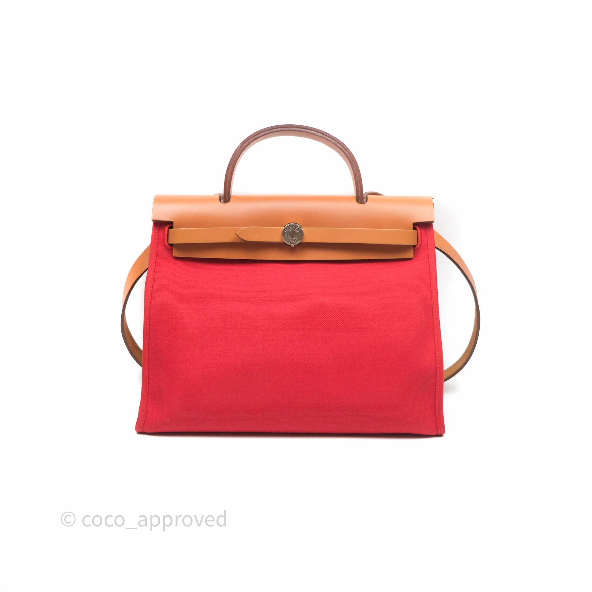 Herms Herbag Zip 31 Red/Natural Canvas Palladium Hardware