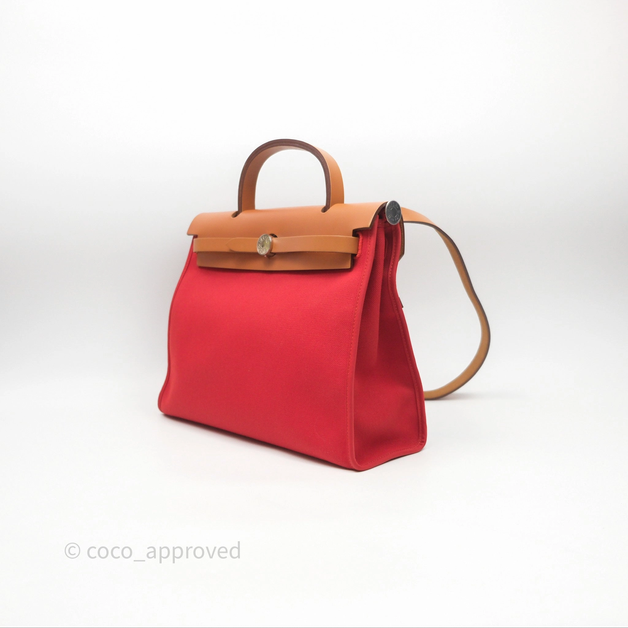 Herms Herbag Zip 31 Red/Natural Canvas Palladium Hardware