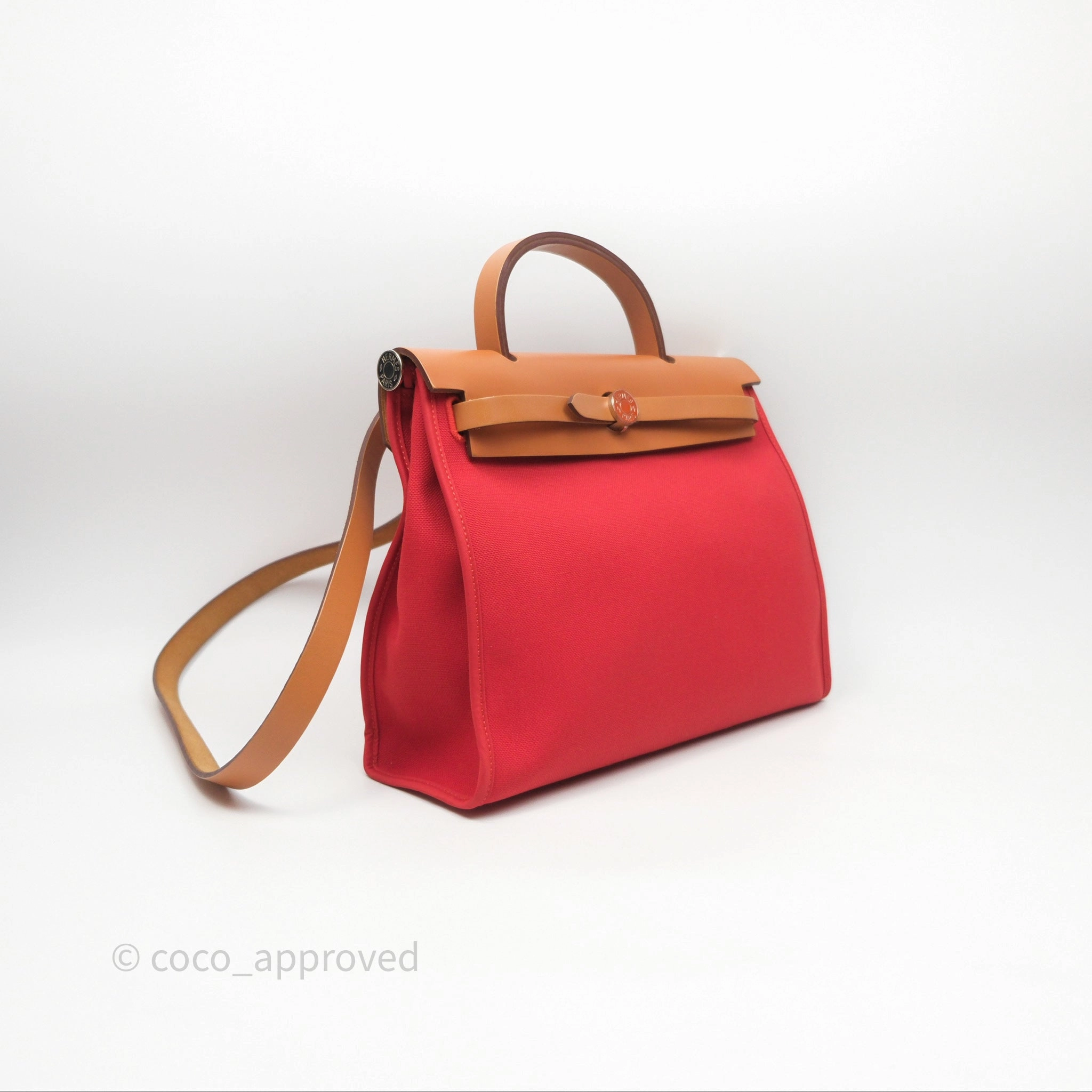 Herms Herbag Zip 31 Red/Natural Canvas Palladium Hardware