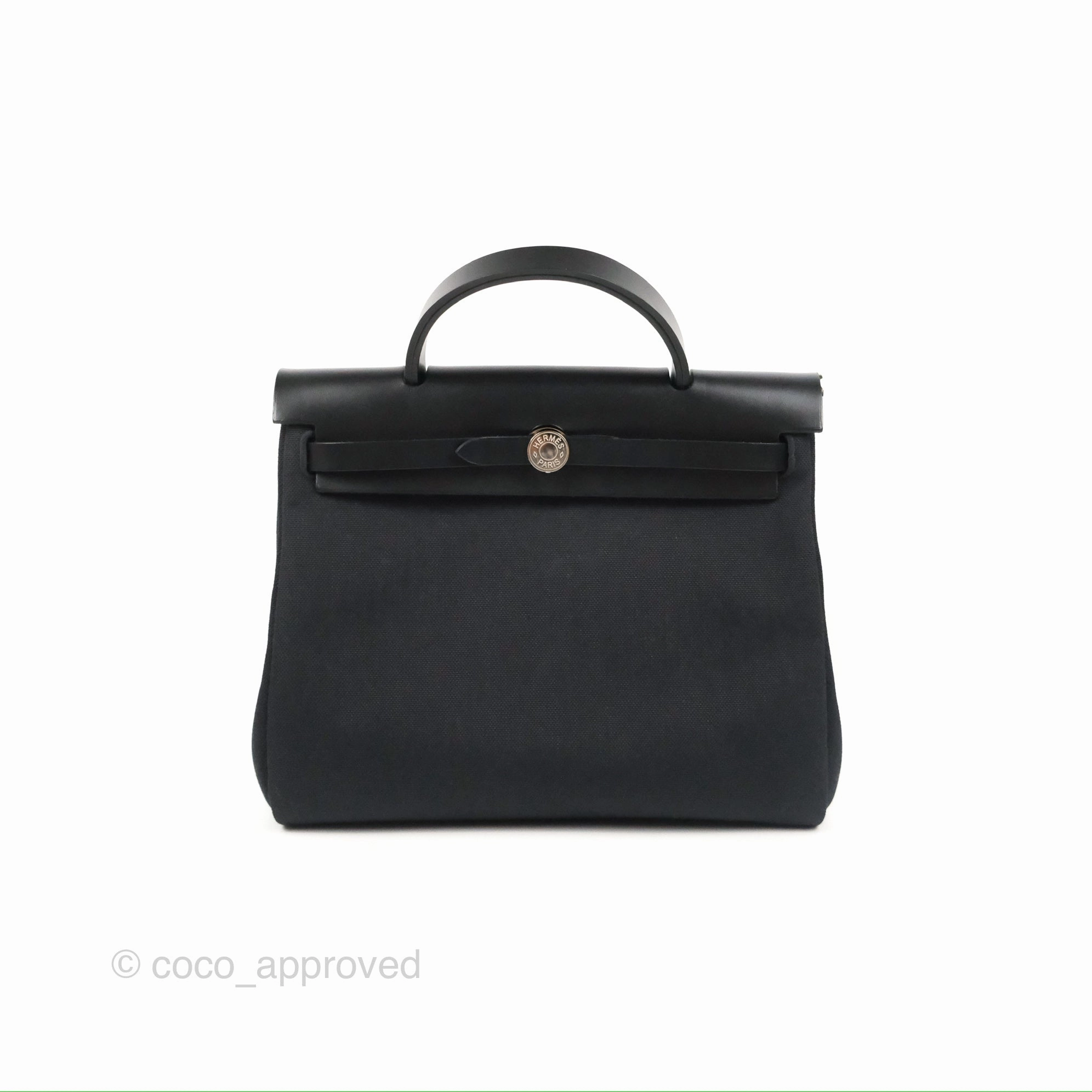Herms Herbag Zip 31 Retourne Black Canvas Palladium Hardware