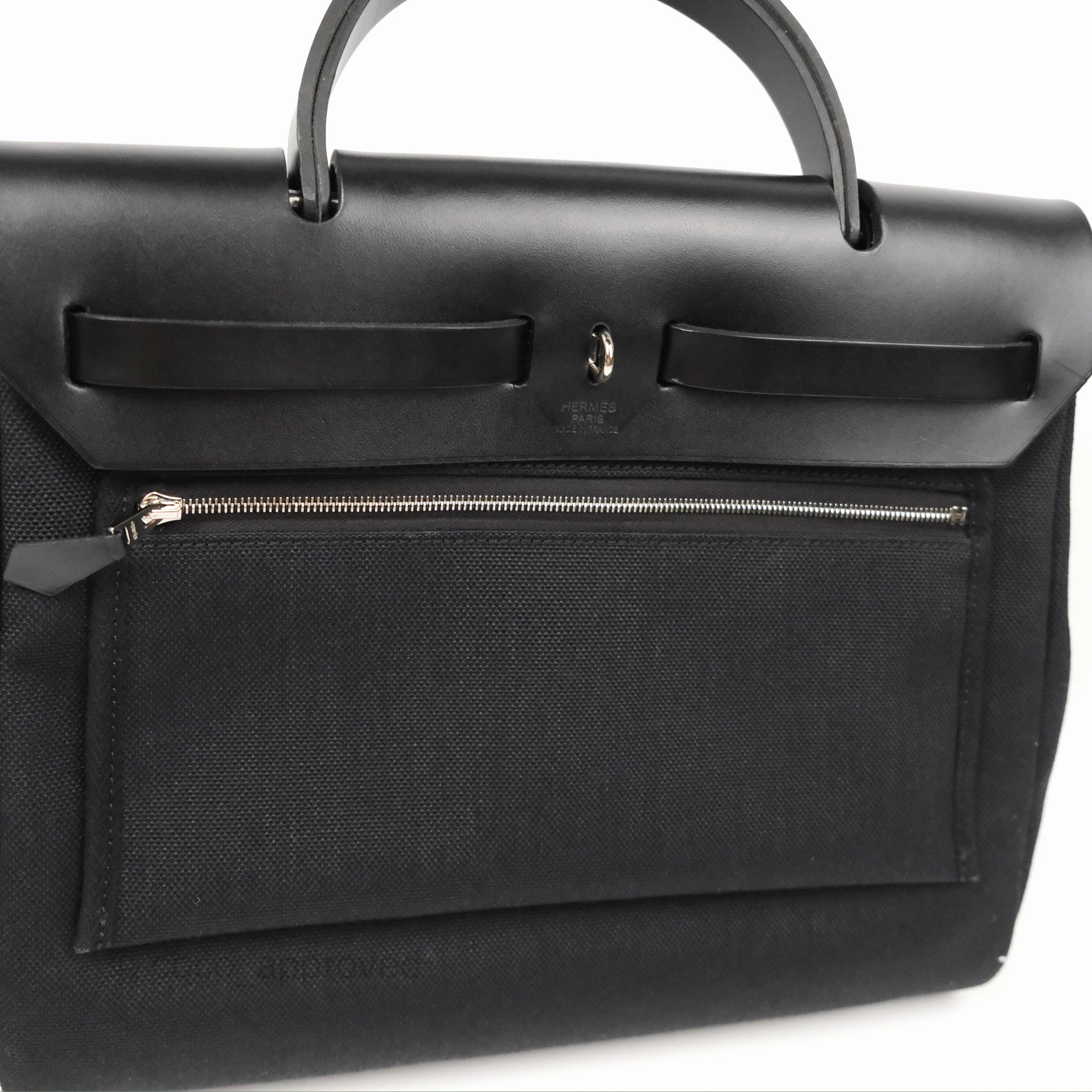 Herms Herbag Zip 31 Retourne Black Canvas Palladium Hardware