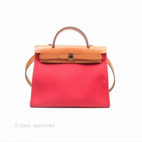 Herms Herbag Zip 31 Rouge Tomate S5/ Naturel 27 Canvas Palladium Hardware