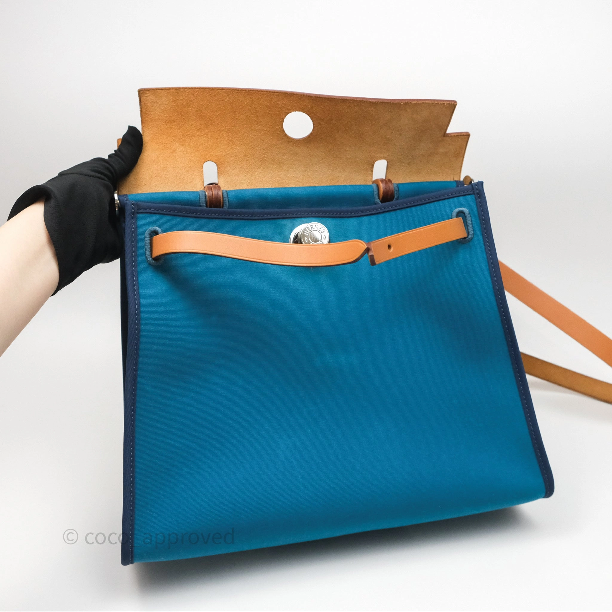 Herms Herbag Zip 31 Vache Hunter Bleu Izmir 7W/ Bleu de Malte 7L Palladium Hardware