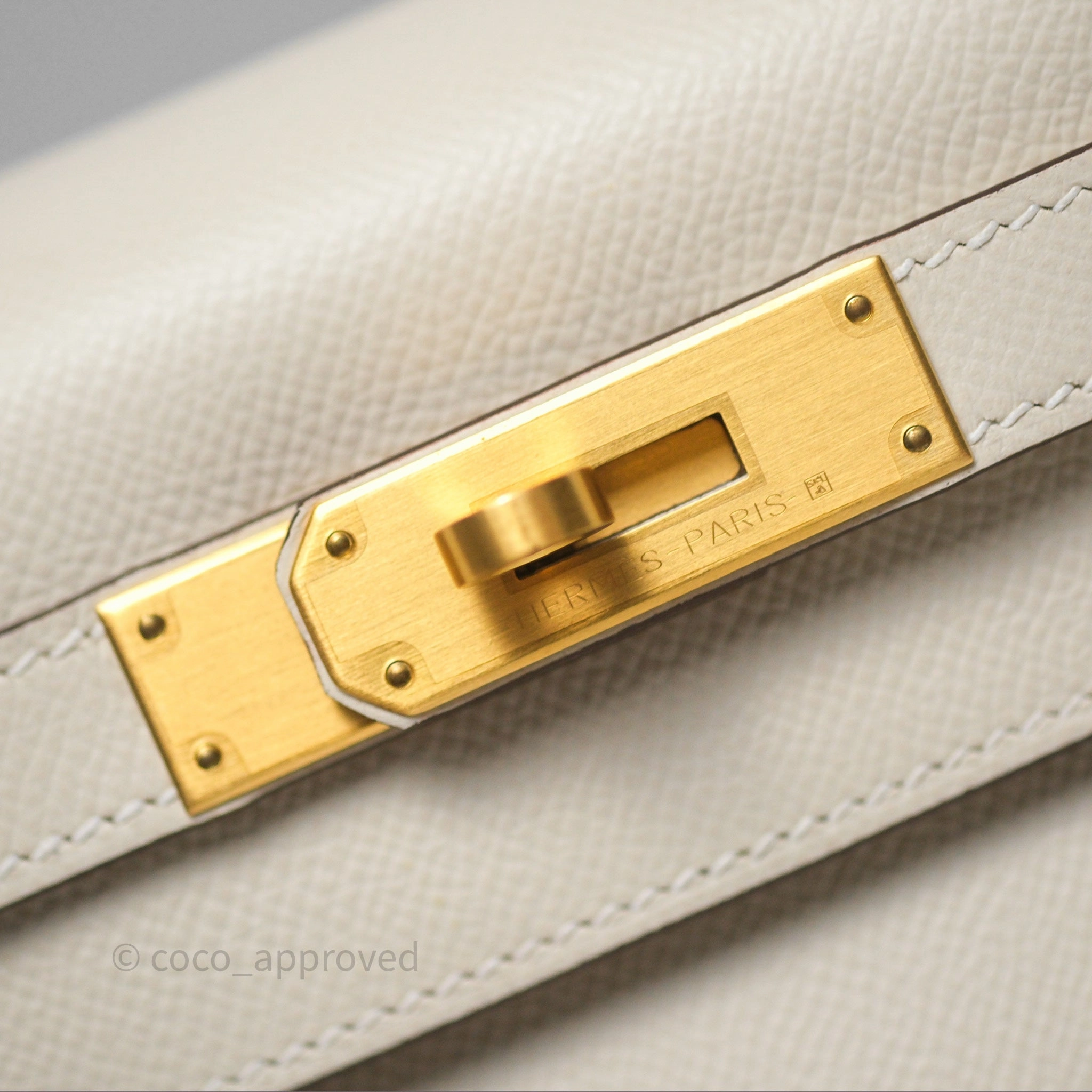 Herms HSS Sellier Kelly 28 Craie 10 / Amber 9D Epsom Brushed Gold Hardware