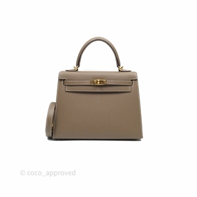 Herms Kelly 25 Sellier Etoupe Epsom Gold Hardware