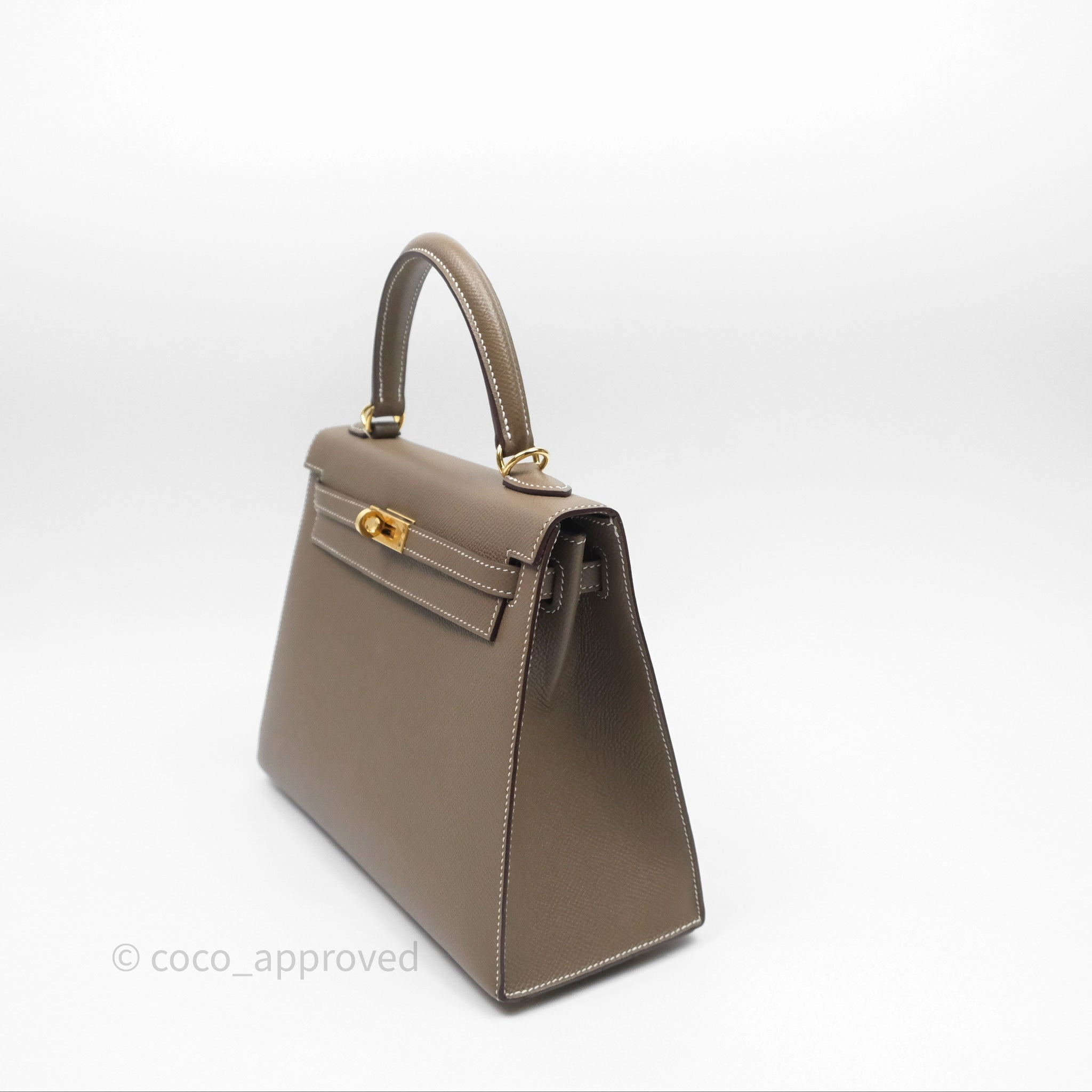 Herms Kelly 25 Sellier Etoupe Epsom Gold Hardware