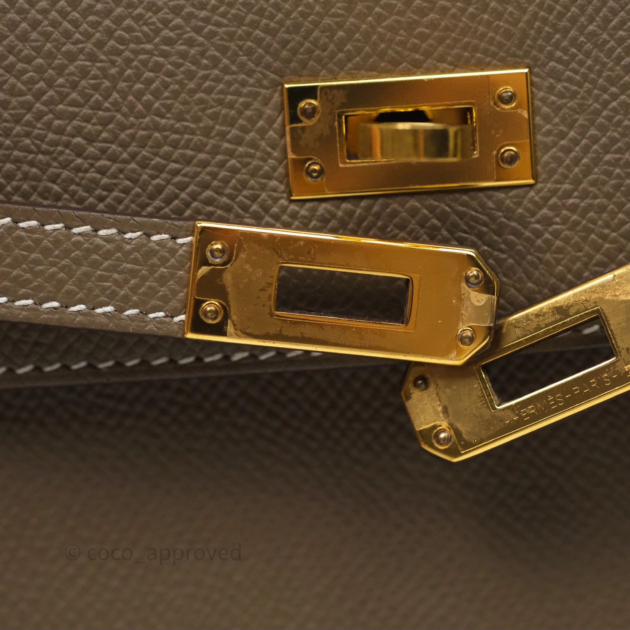 Herms Kelly 25 Sellier Etoupe Epsom Gold Hardware