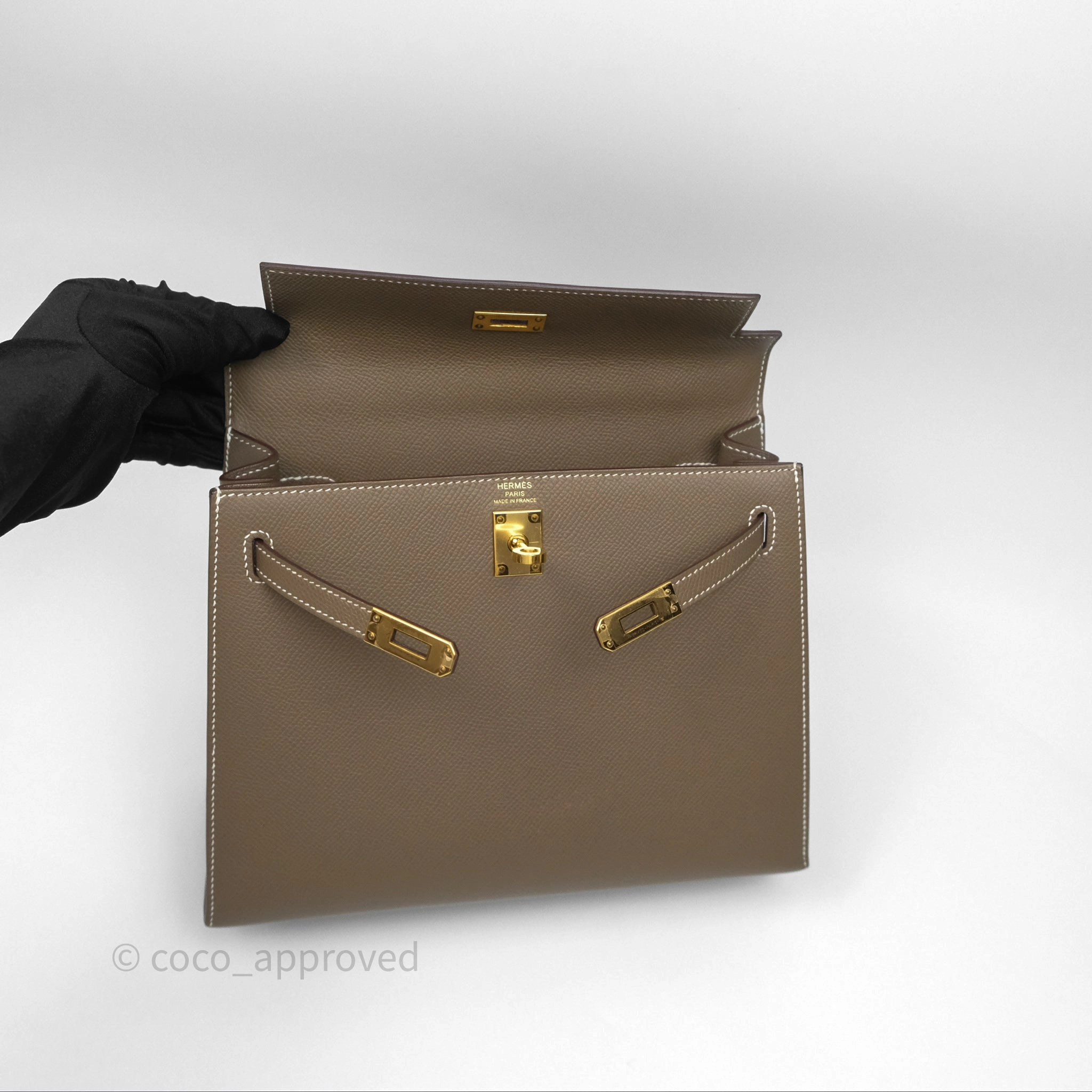 Herms Kelly 25 Sellier Etoupe Epsom Gold Hardware