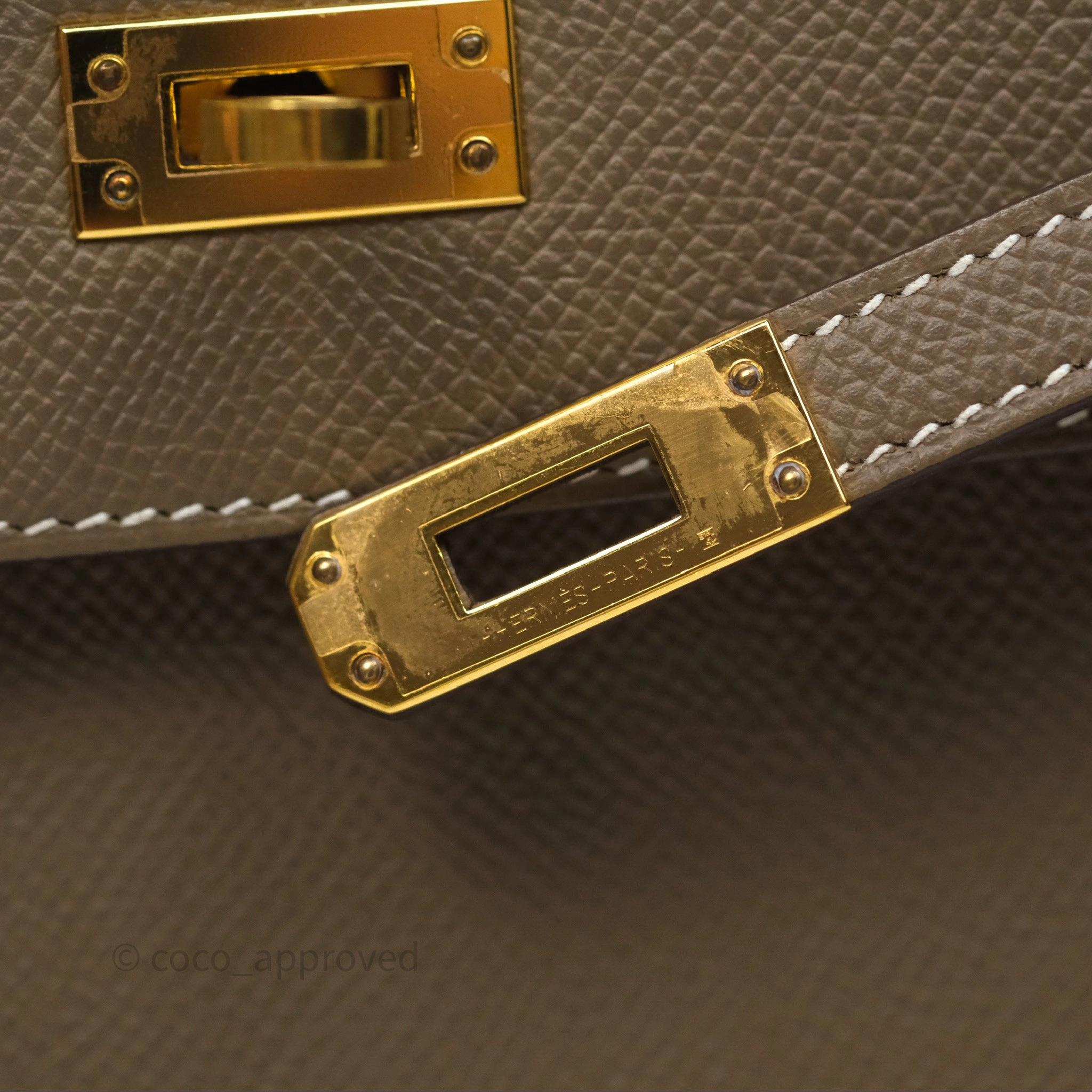 Herms Kelly 25 Sellier Etoupe Epsom Gold Hardware