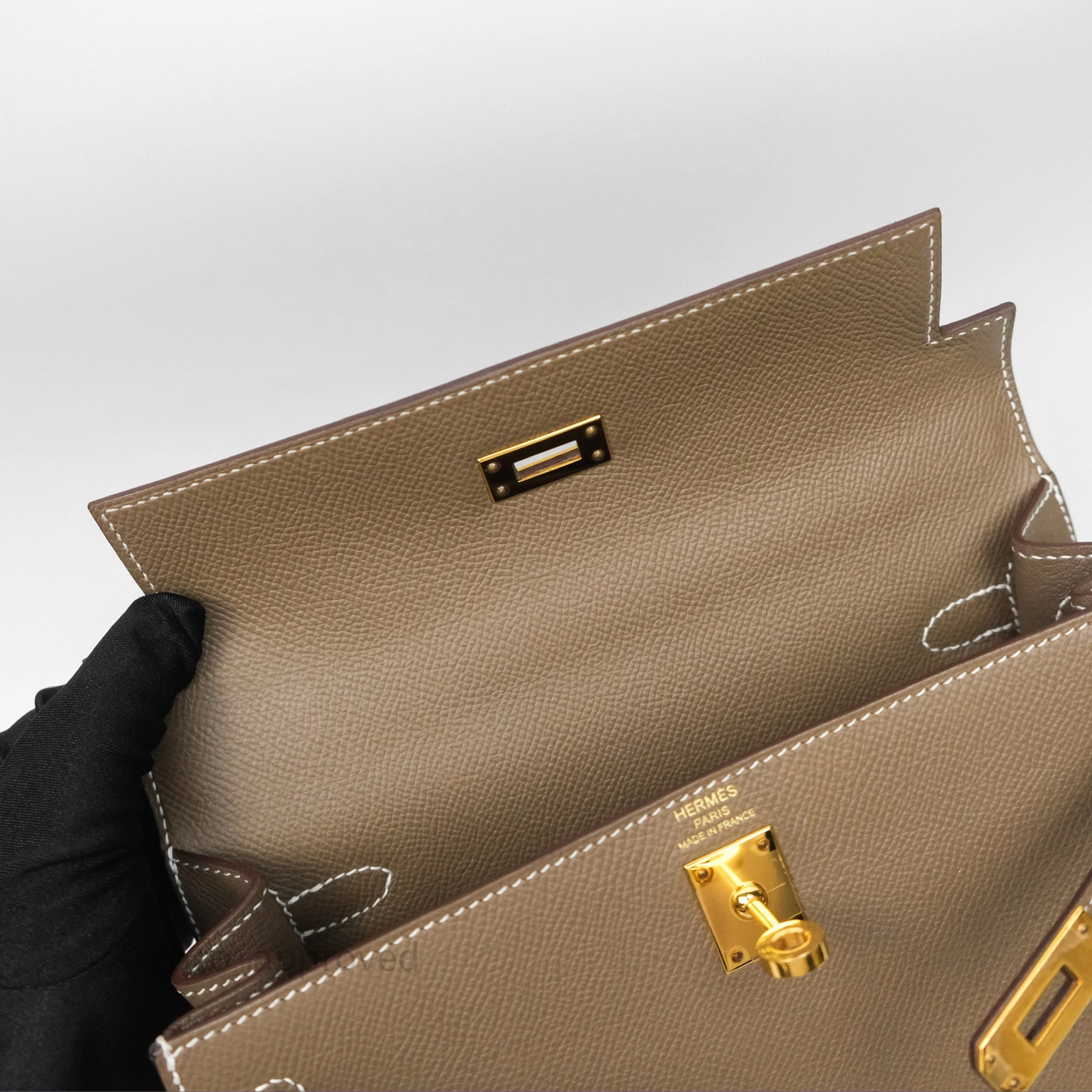 Herms Kelly 25 Sellier Etoupe Epsom Gold Hardware