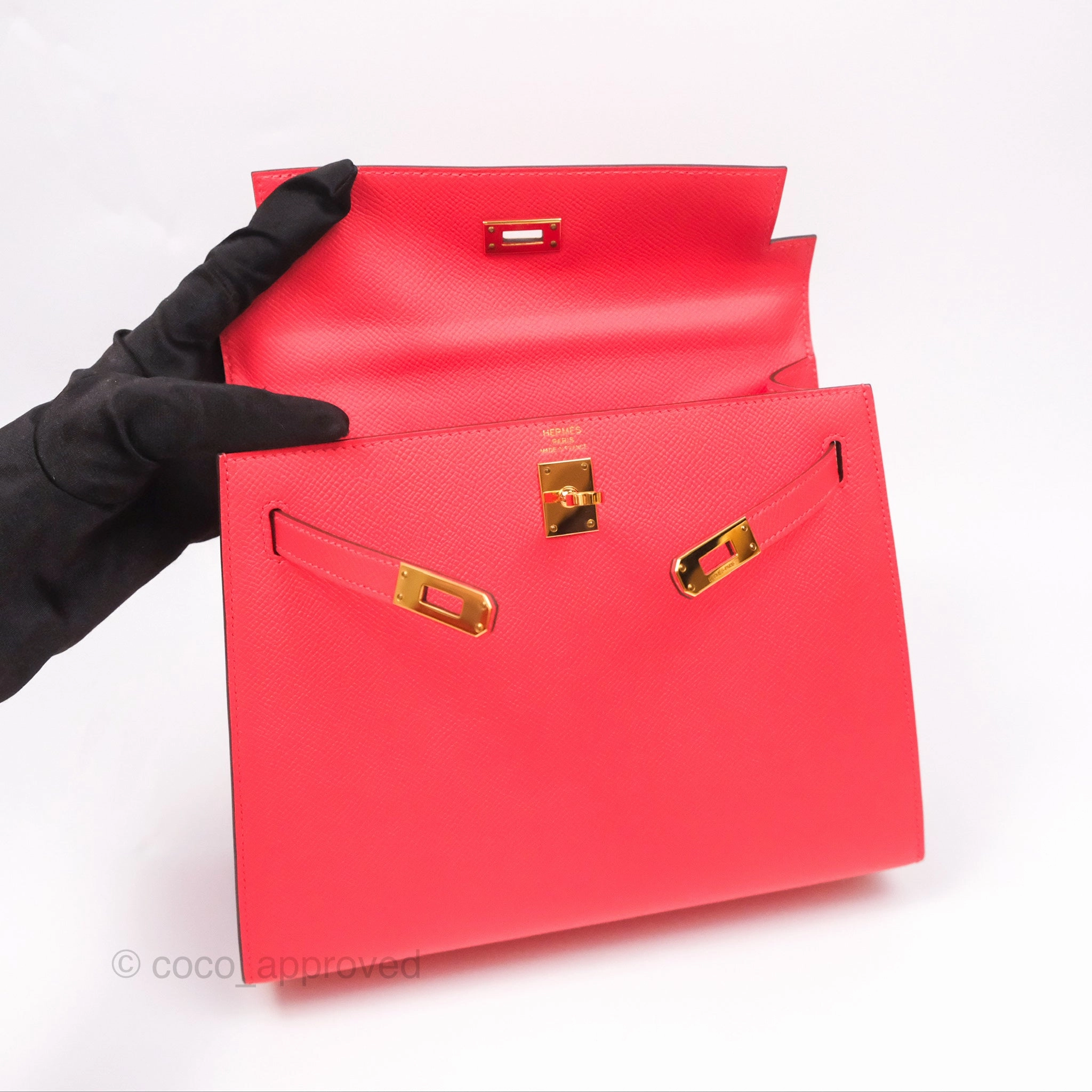 Herms Kelly 25 Sellier Rose Jaipur Epsom Gold Hardware