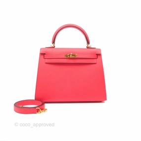 Herms Kelly 25 Sellier Rose Jaipur Epsom Gold Hardware