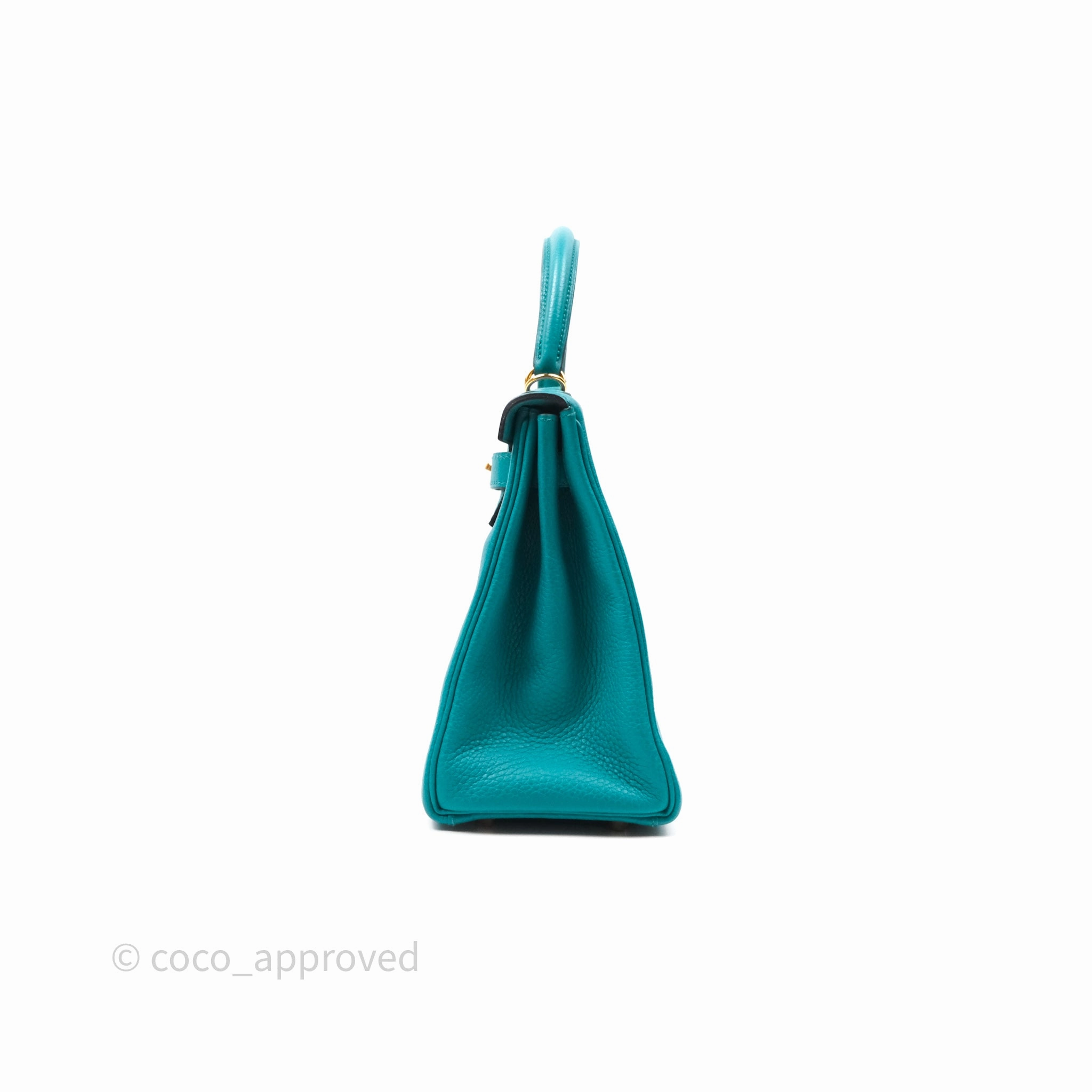 Herms Kelly 28 Retourne Bleu Paon 7F Clemence Gold Hardware