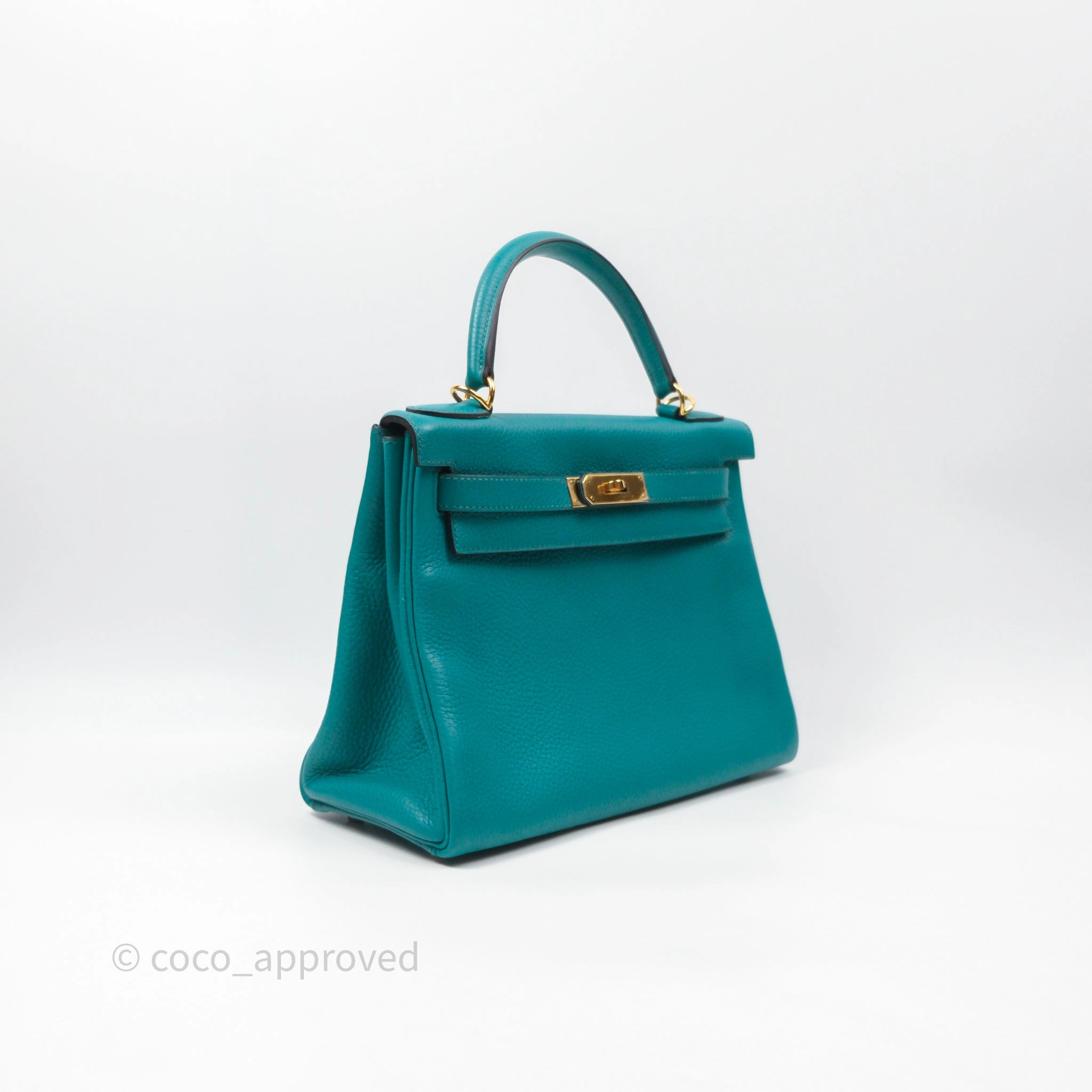 Herms Kelly 28 Retourne Bleu Paon 7F Clemence Gold Hardware