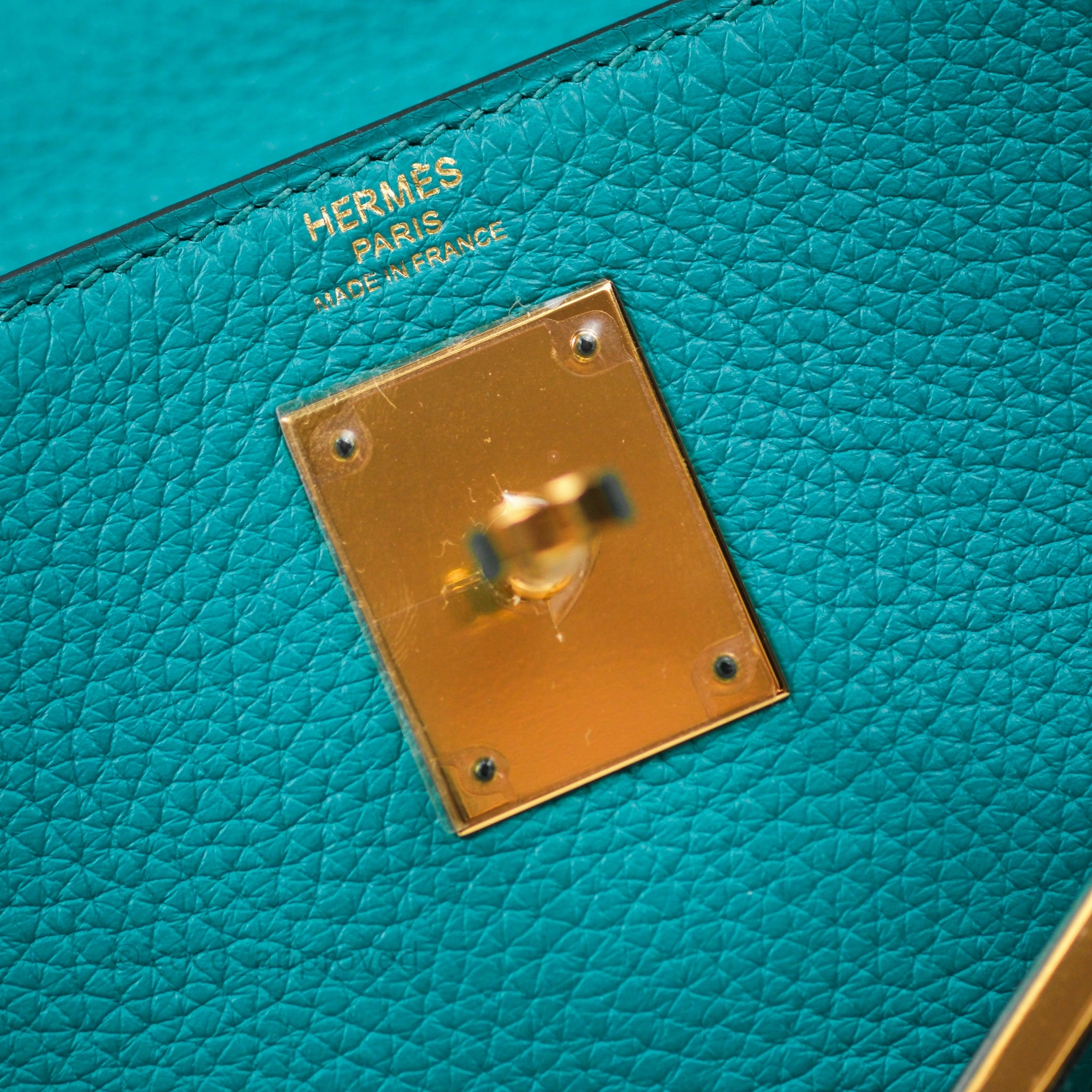 Herms Kelly 28 Retourne Bleu Paon 7F Clemence Gold Hardware