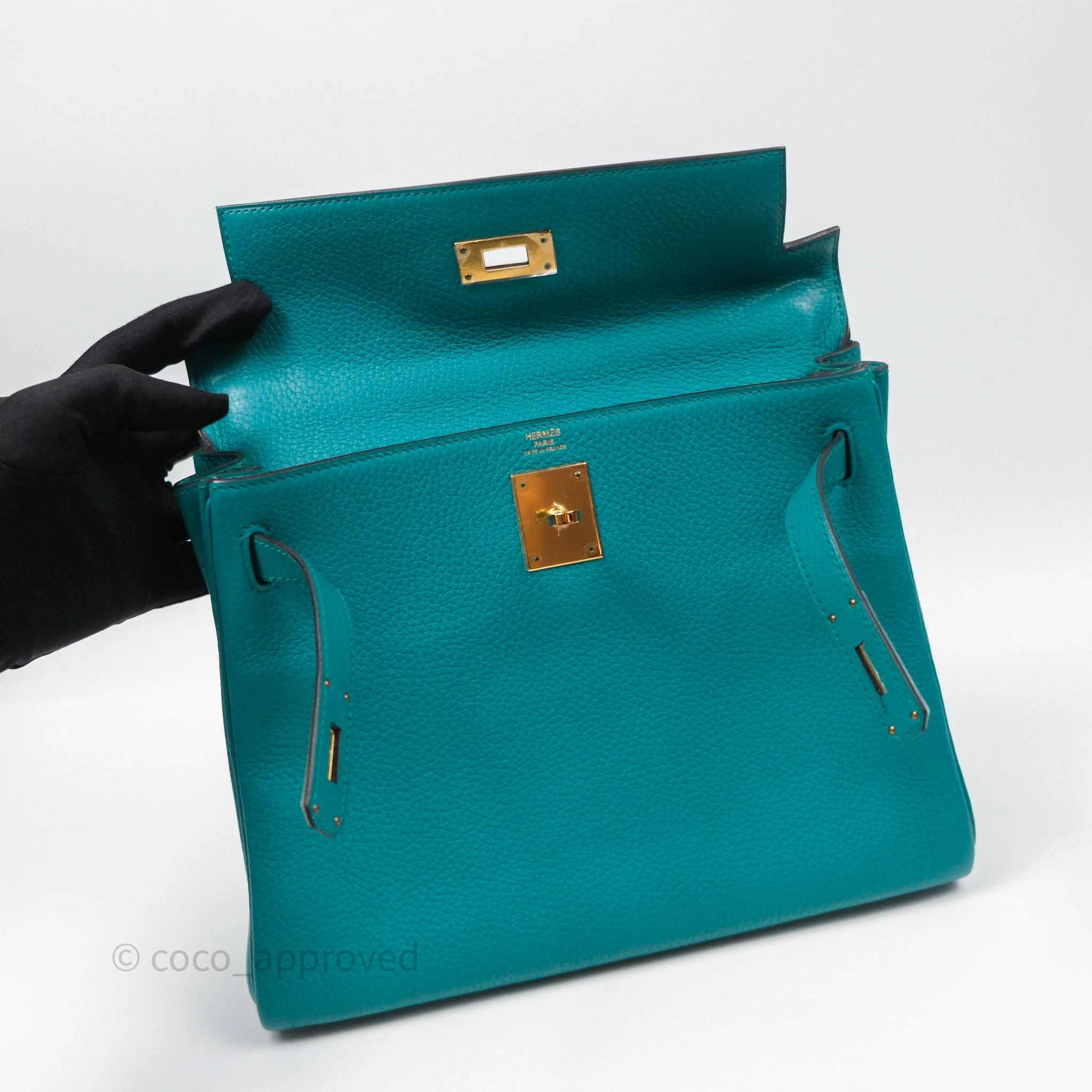 Herms Kelly 28 Retourne Bleu Paon 7F Clemence Gold Hardware