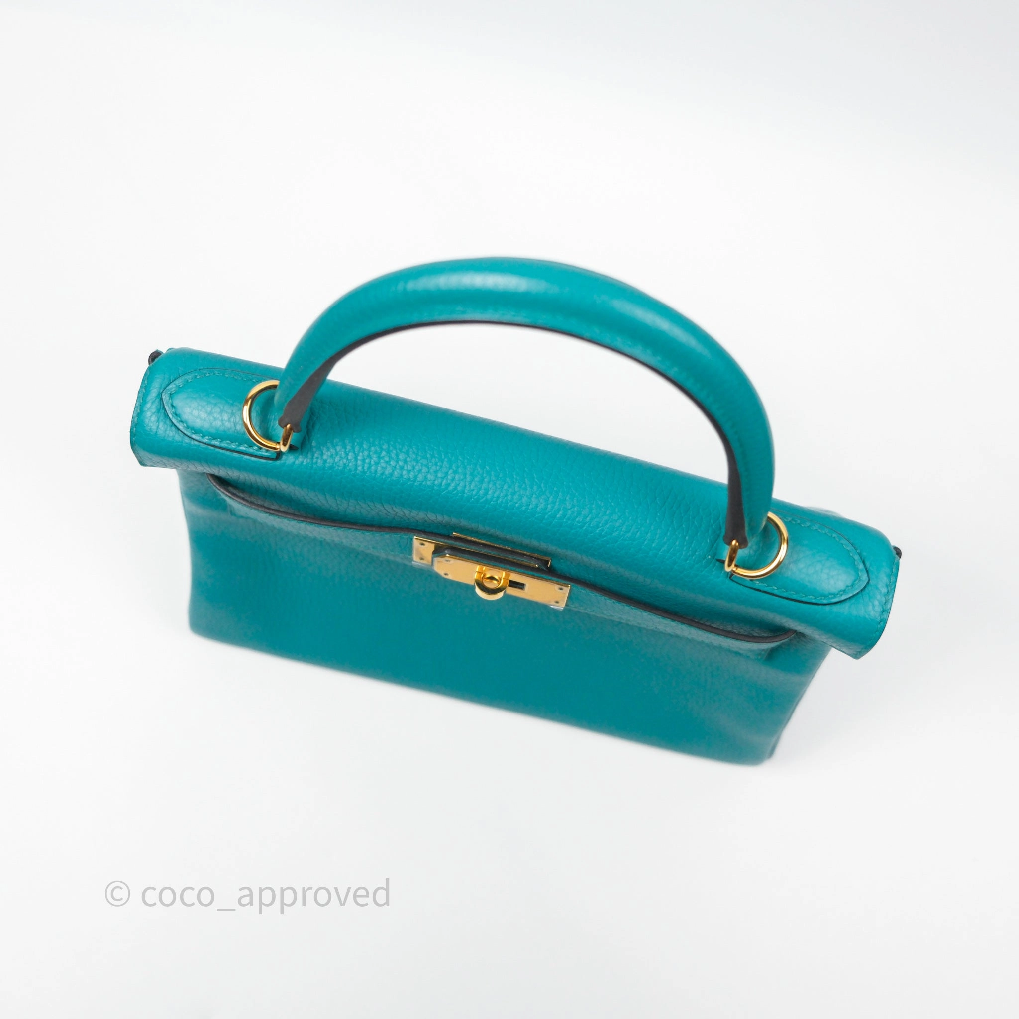 Herms Kelly 28 Retourne Bleu Paon 7F Clemence Gold Hardware